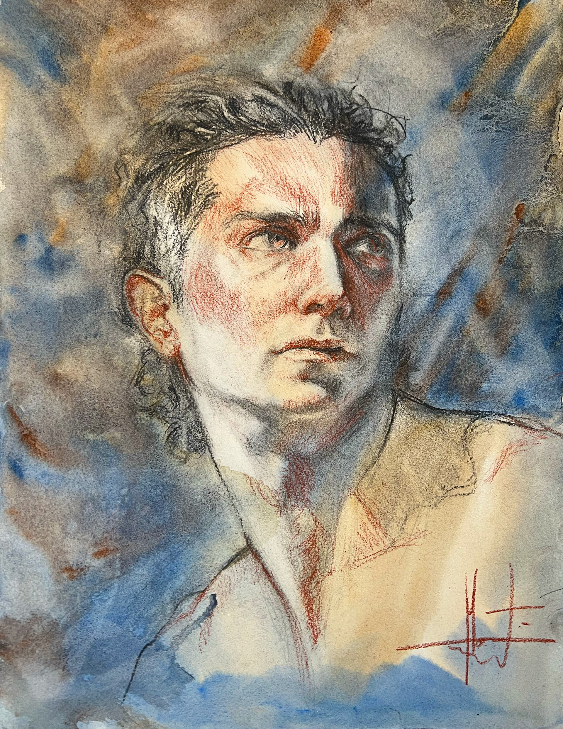 Dessin portrait technique du trois crayons