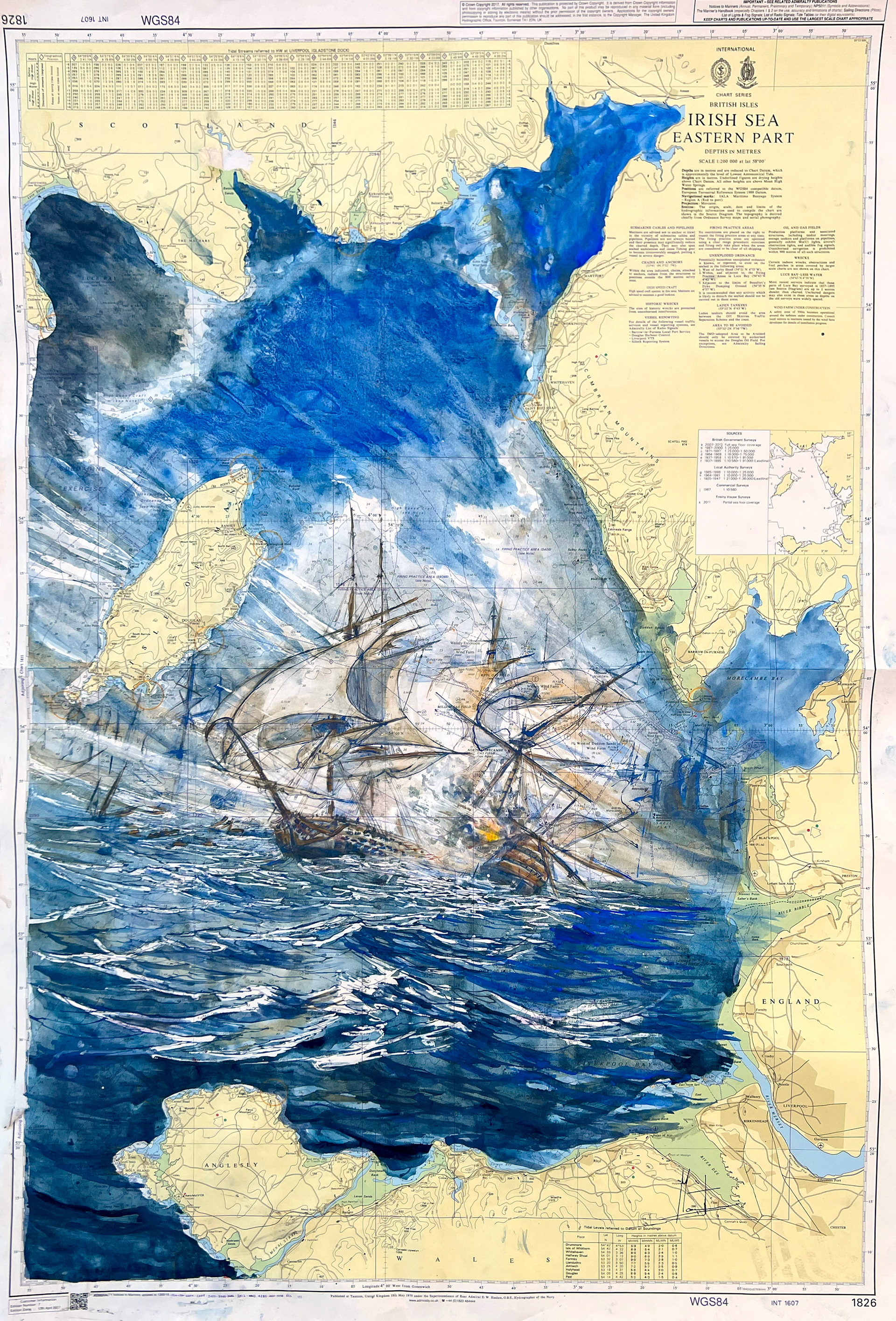 Bataille navale peinte sur carte nautique