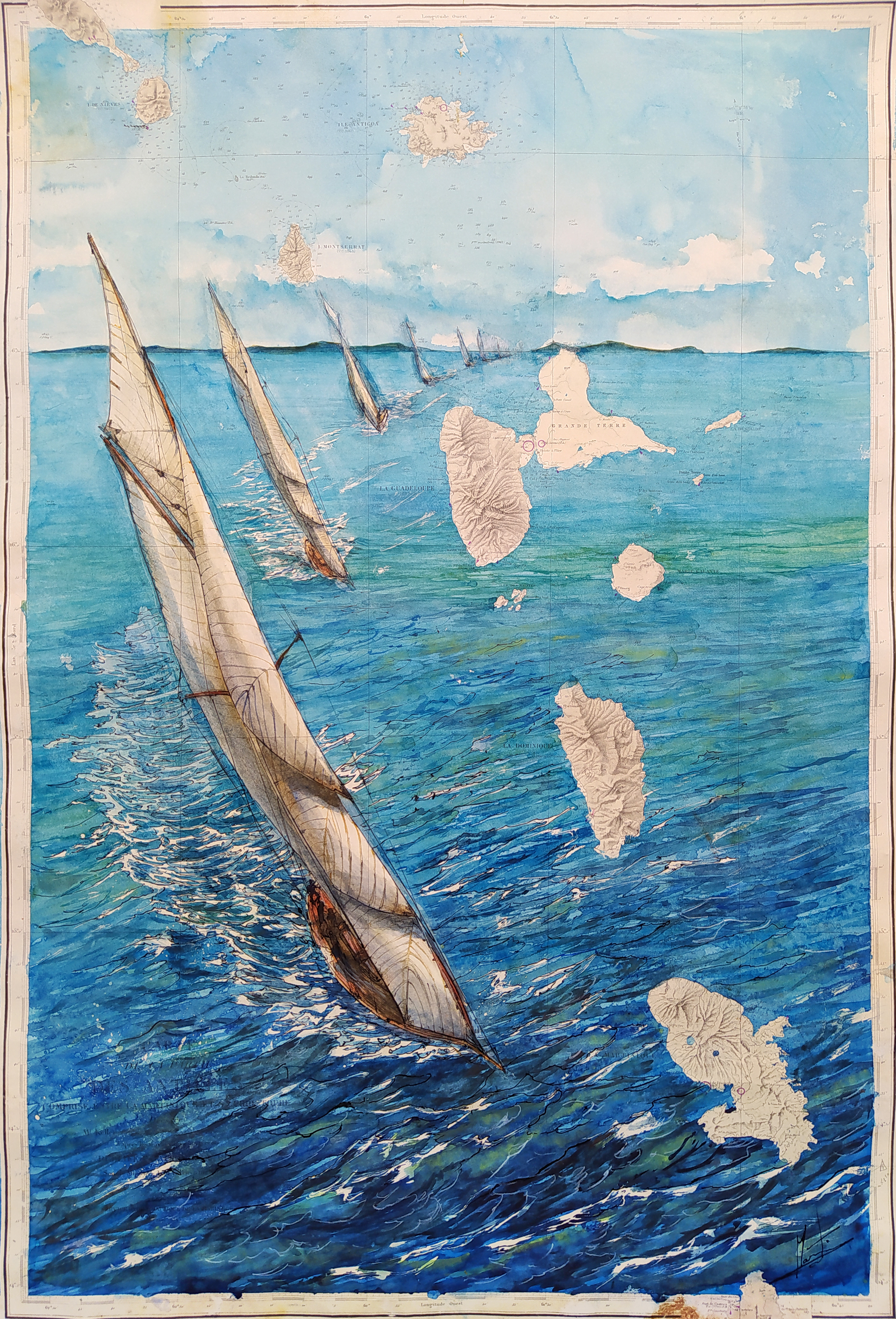 Les Antilles Aquarelle et encre de chine