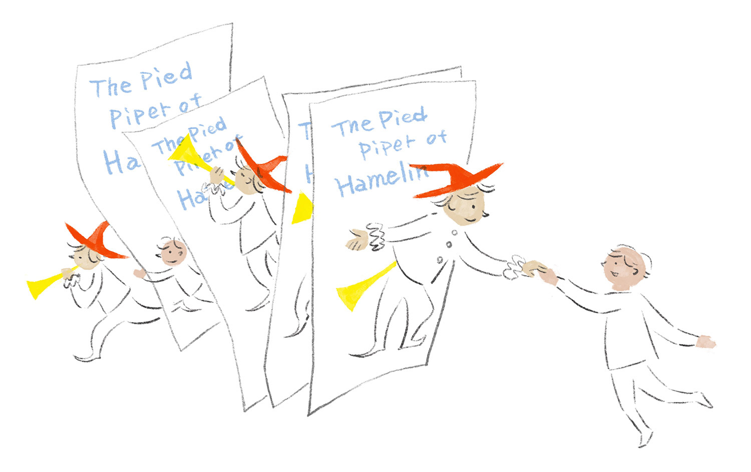 ハーメルンの笛吹きと少年、デザインのための挿絵