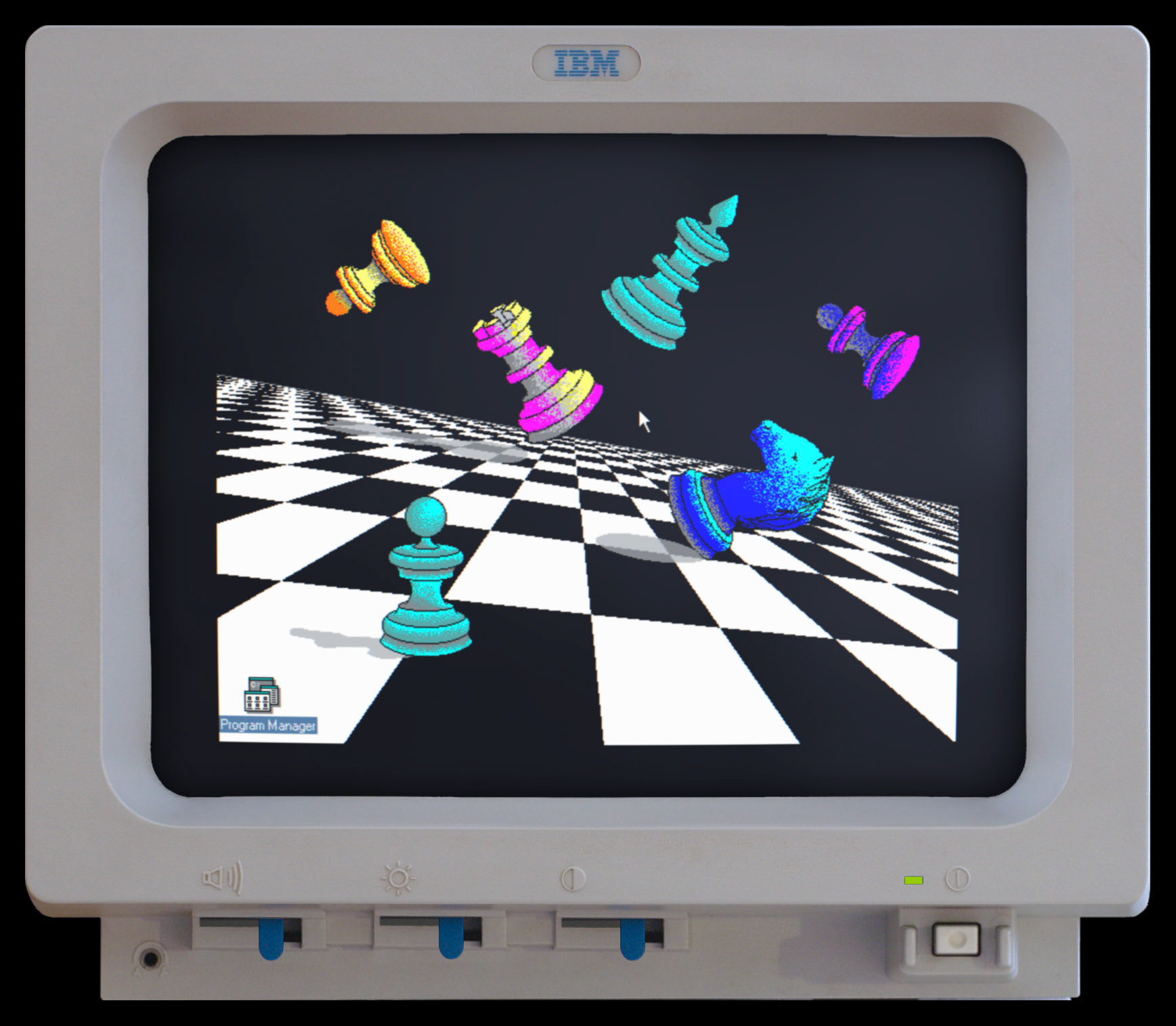 IBM PS/1 (emulated) with CHESS.BMP set; the reference for the final piece
