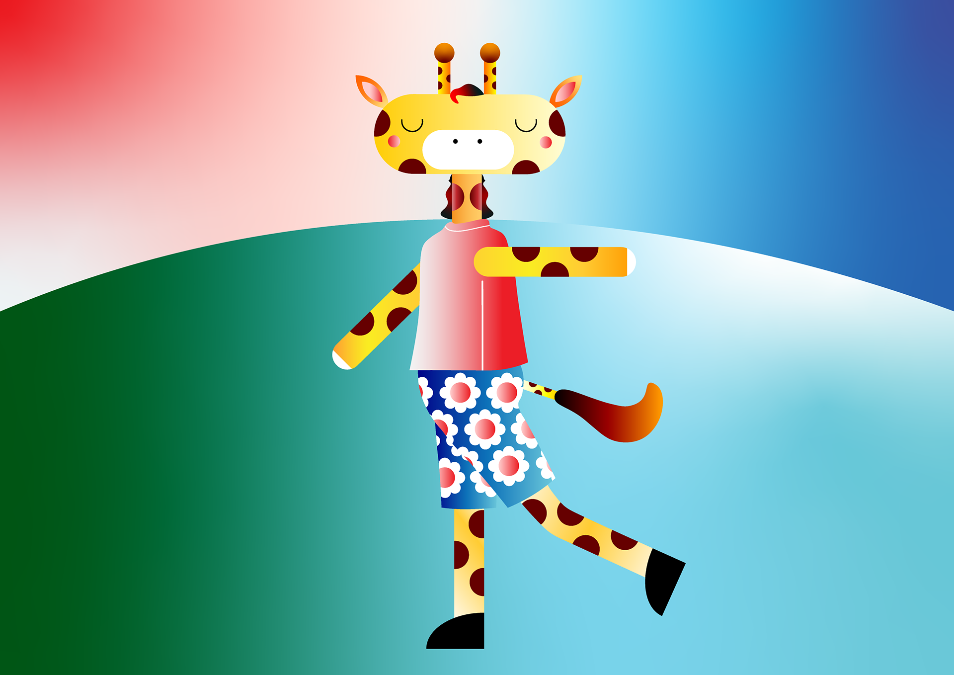 Cheeky Giraffe, digital art, drawn on Adobe Illustrator®, 2023.