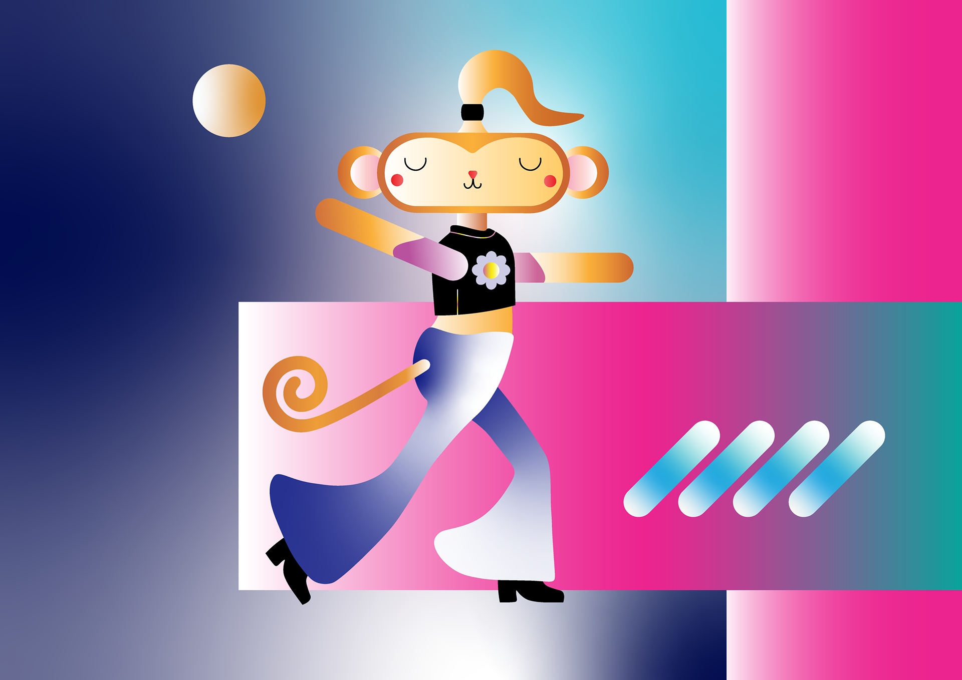 Cool Monkey, digital art, drawn on Adobe Illustrator®, 2023.
