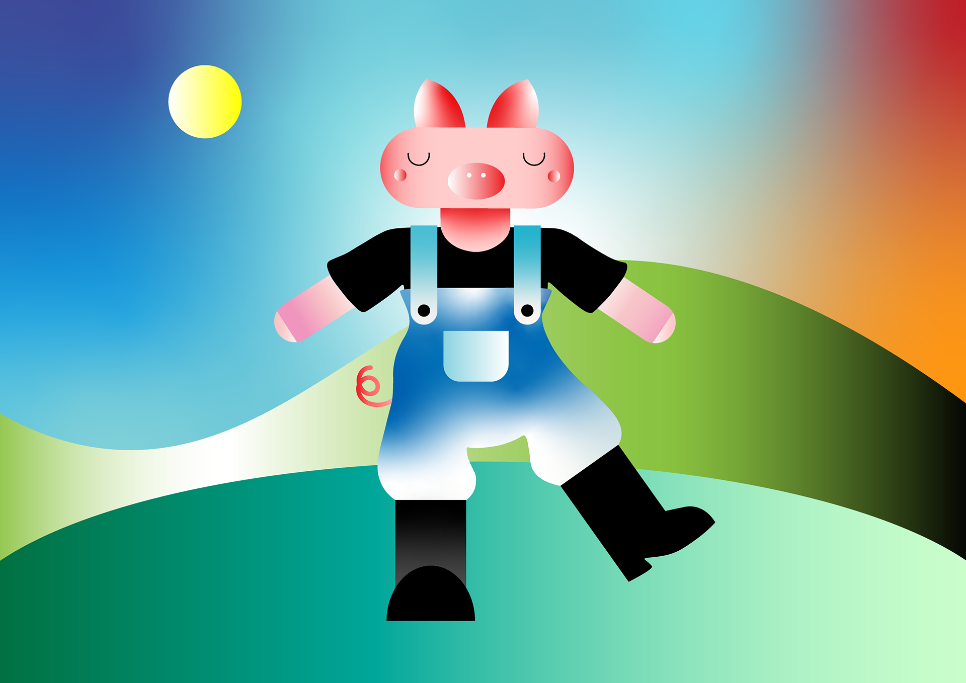 Pig At The Farm, digital art, drawn on Adobe Illustrator®, 2023.