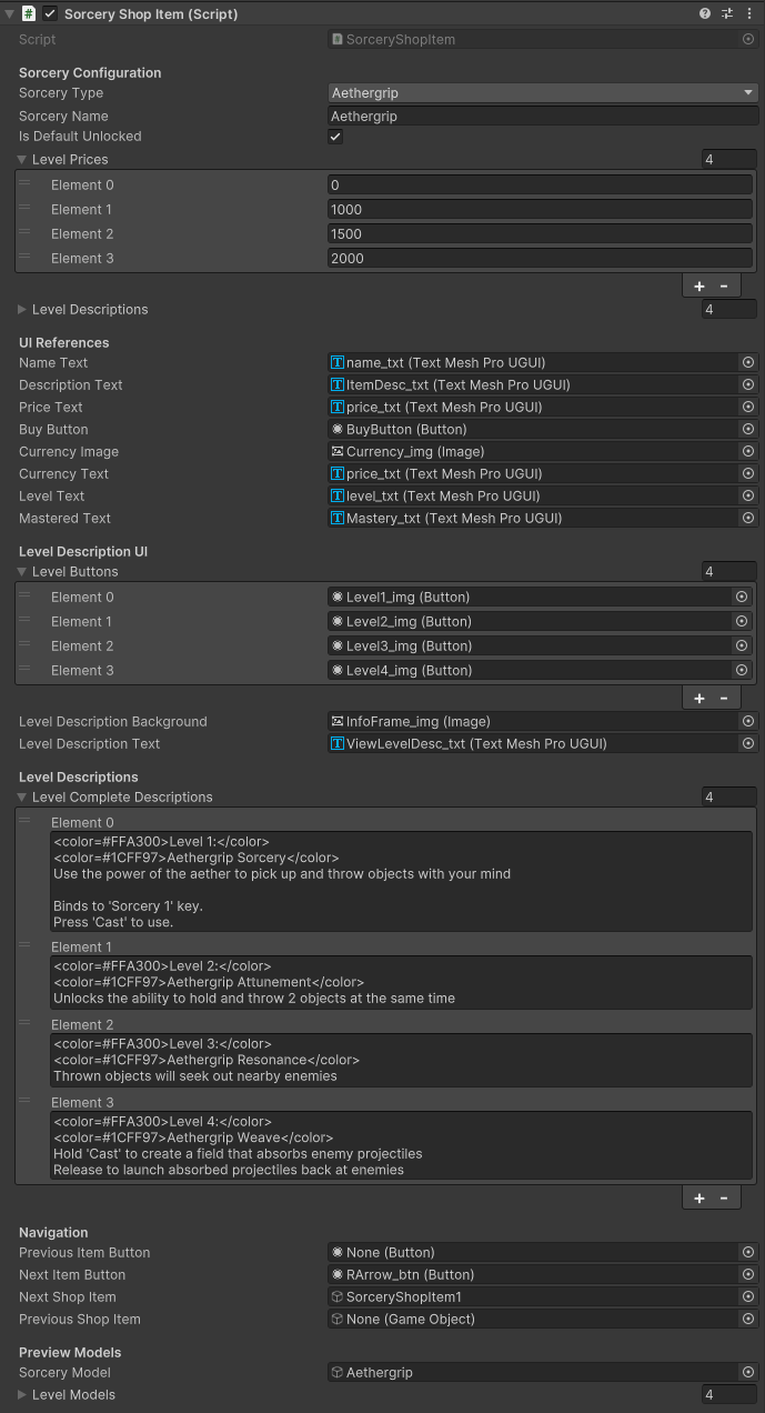 Sorcery Shop Item Inspector Editor
