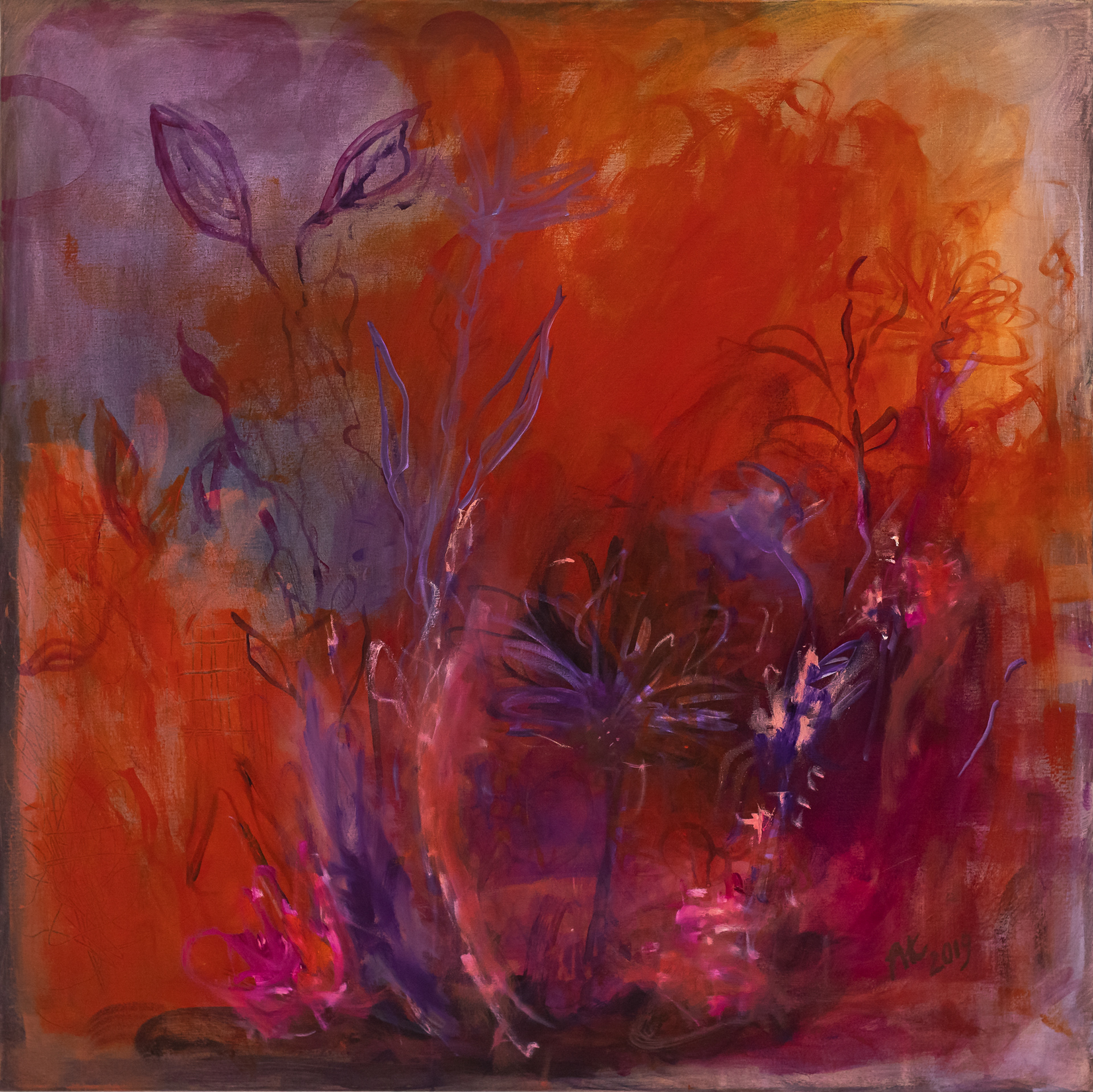 PALOMUURI | FIRE WALL, 2019, 100x100, akryyli ja öljy kankaalle. MYYTY