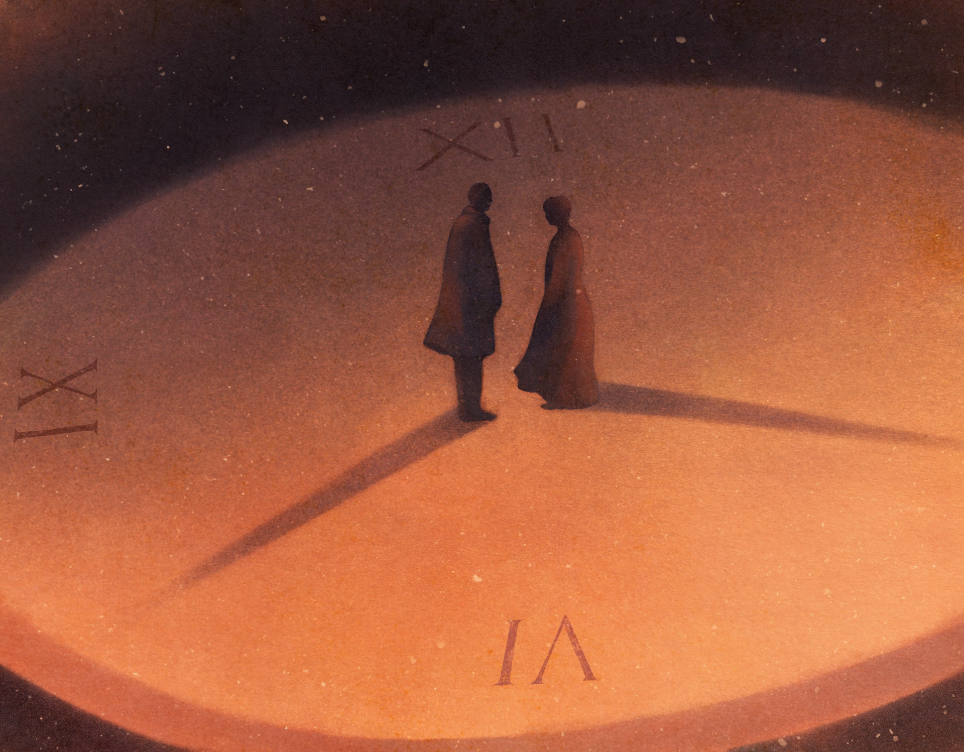 Speculative Editorial Illustration for Wyn Wachhorst's article 'Bid Time Return: Time-Travel Romance on Film and TV'