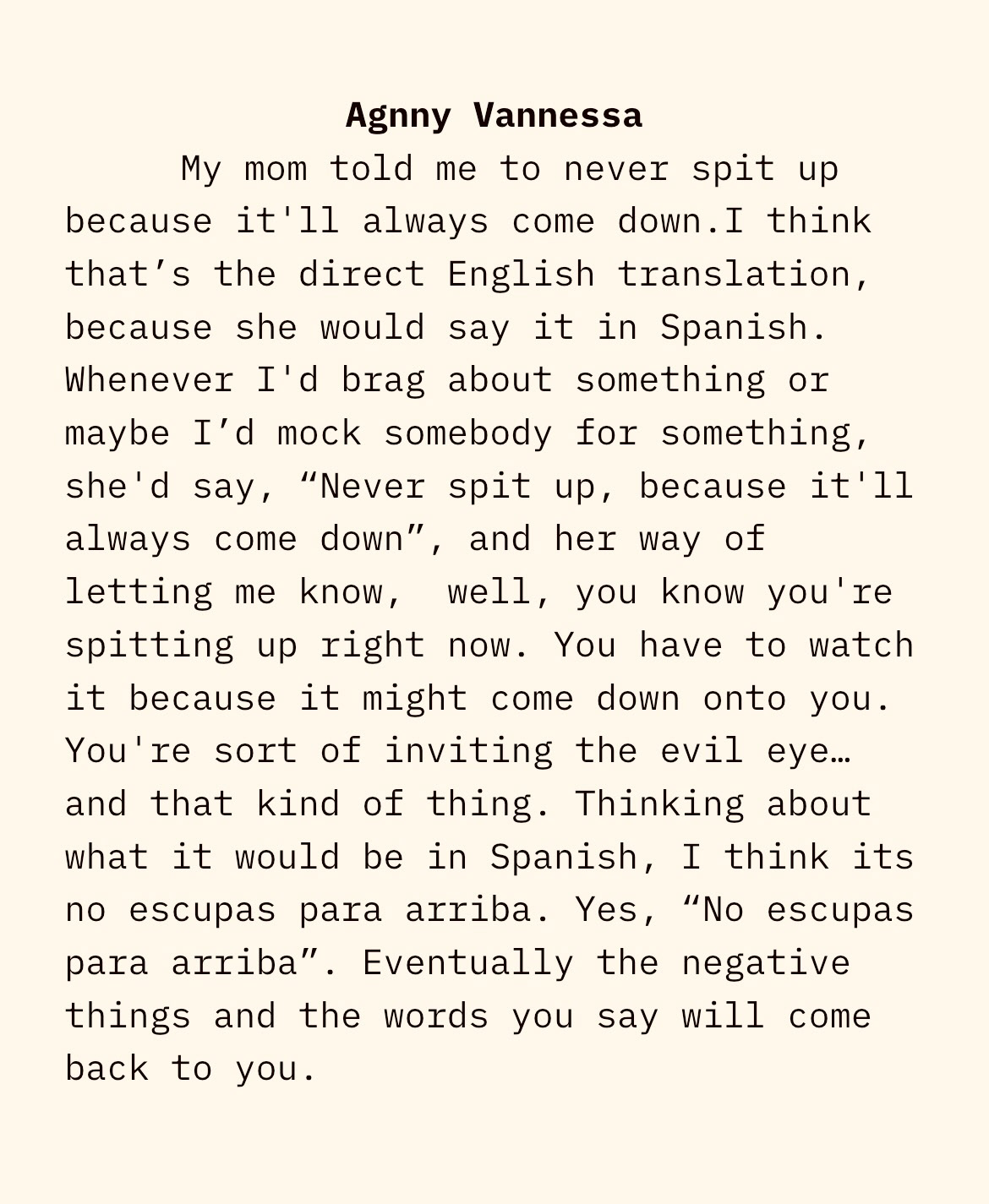 agnny vannessa's interview quote