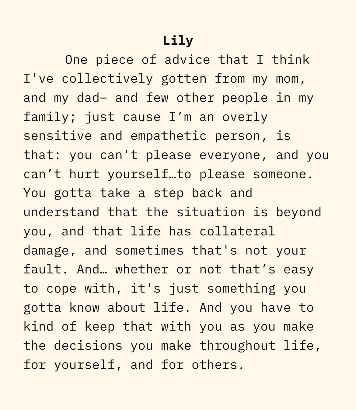lily's interview quote