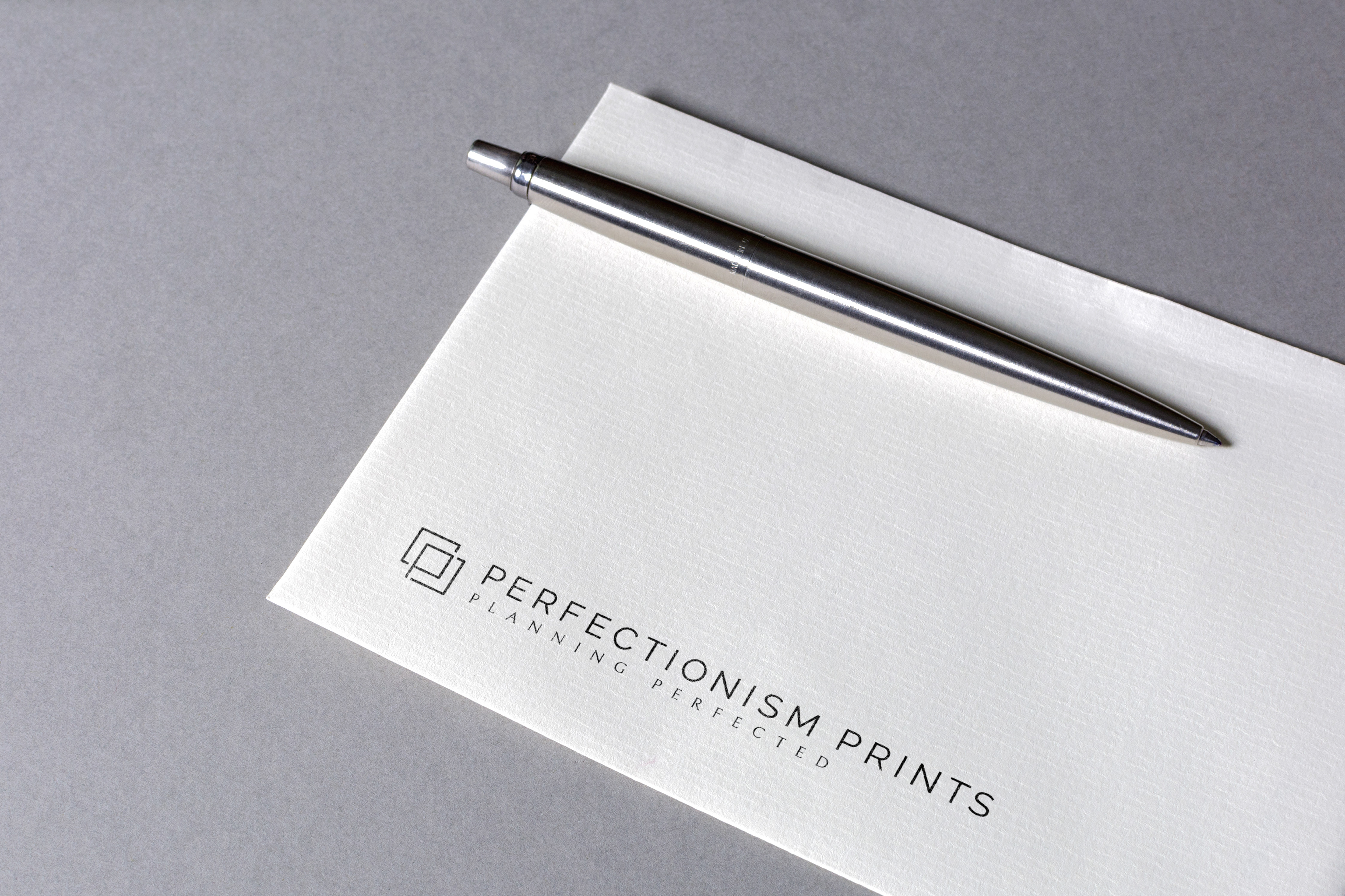 Minimal, flat, modern logo design for Perfectionism Prints by Idaho logo designer E Graphics LLC