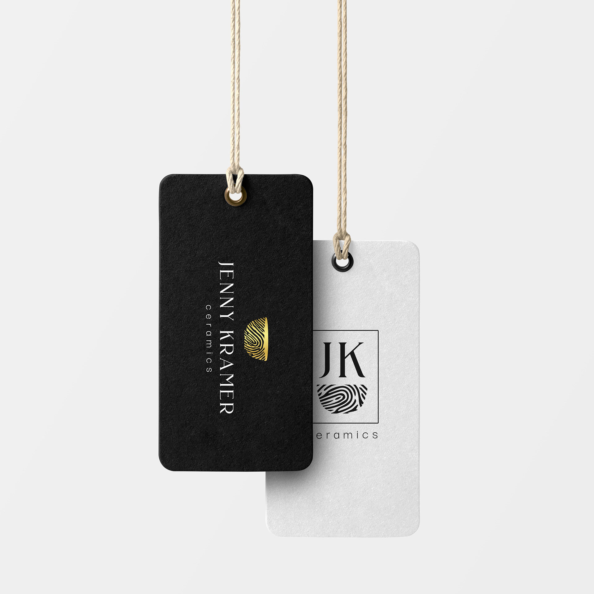 Jenny Kramer Ceramics logo design envisioning on product tags