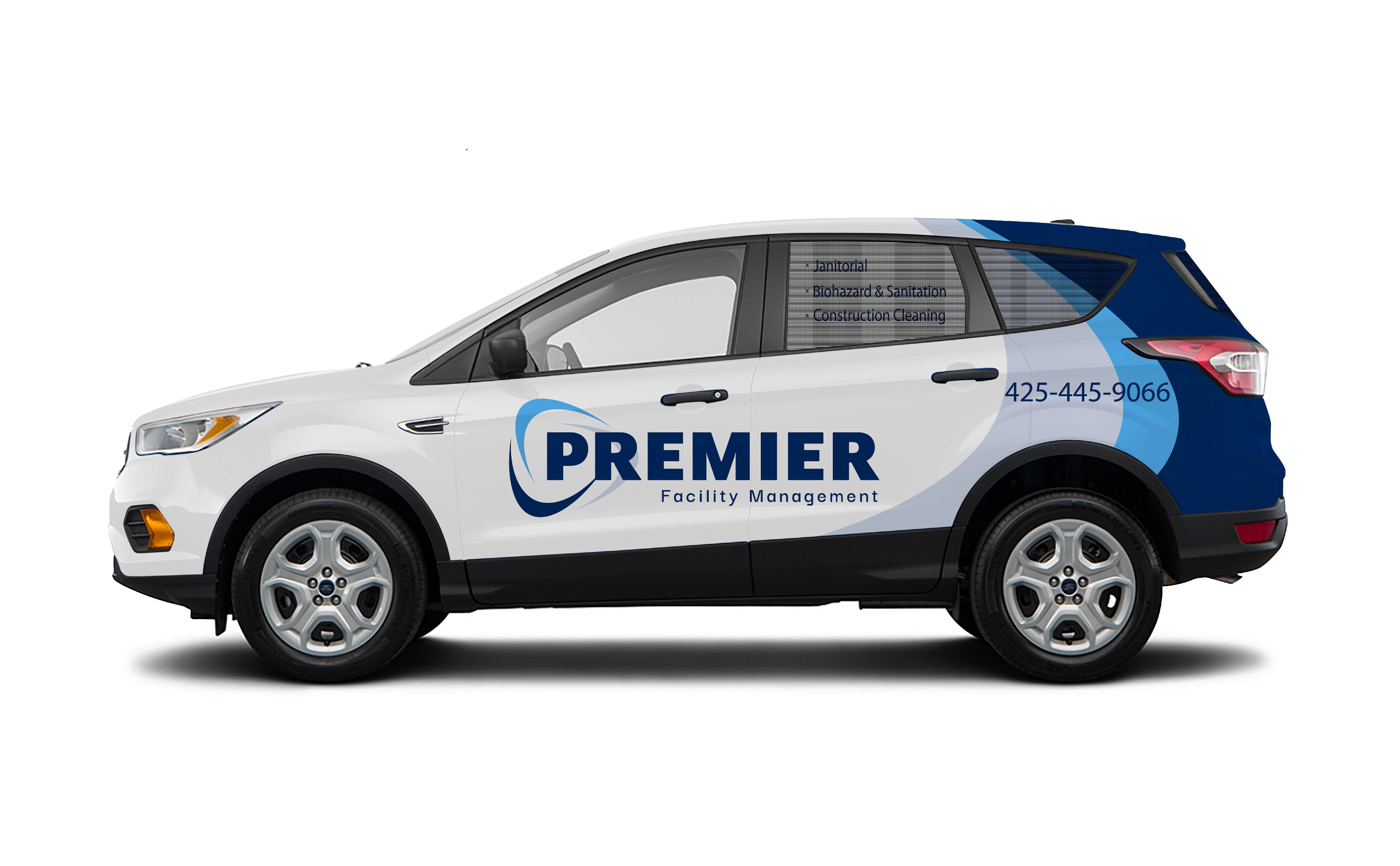 Car wrap design for Premier Facility Management's new logo