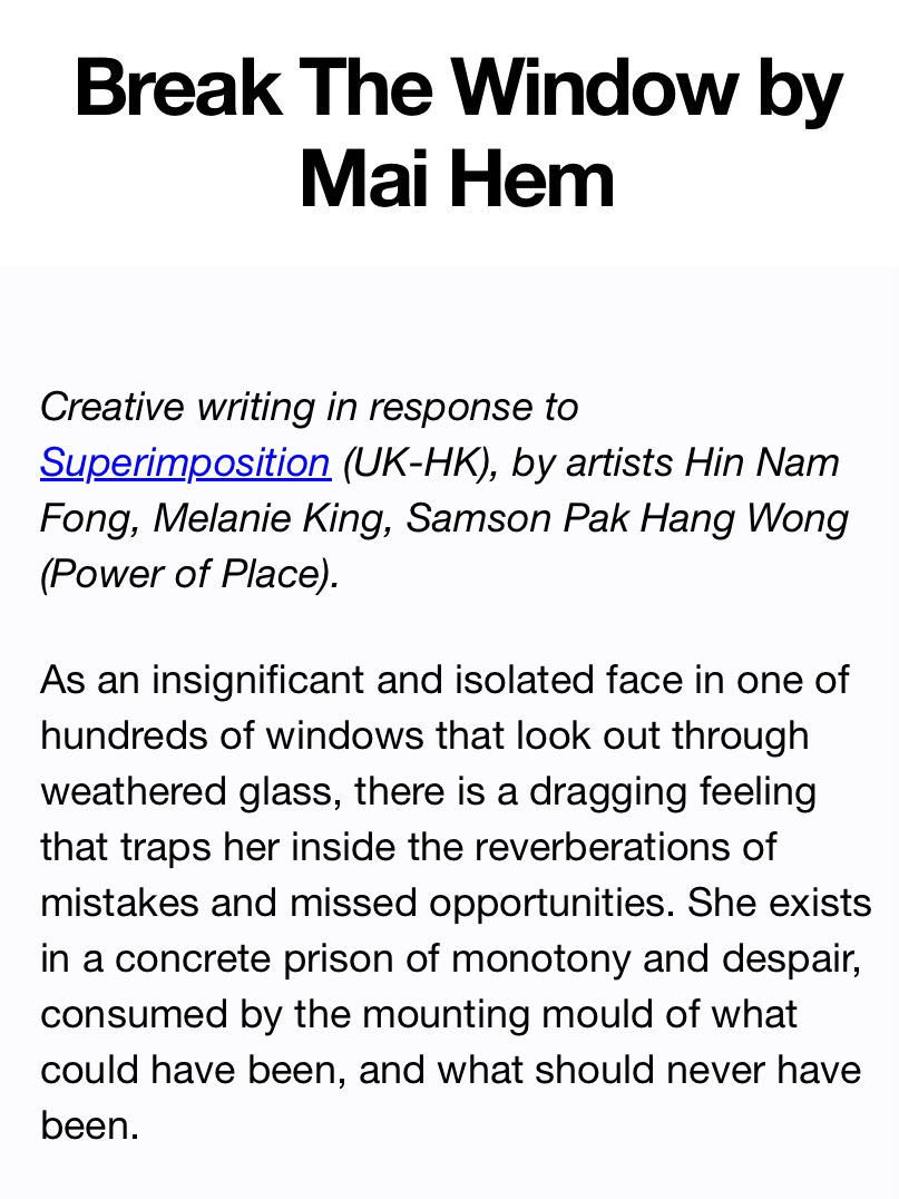 'Break The Window' creative writing completion winner (2022)