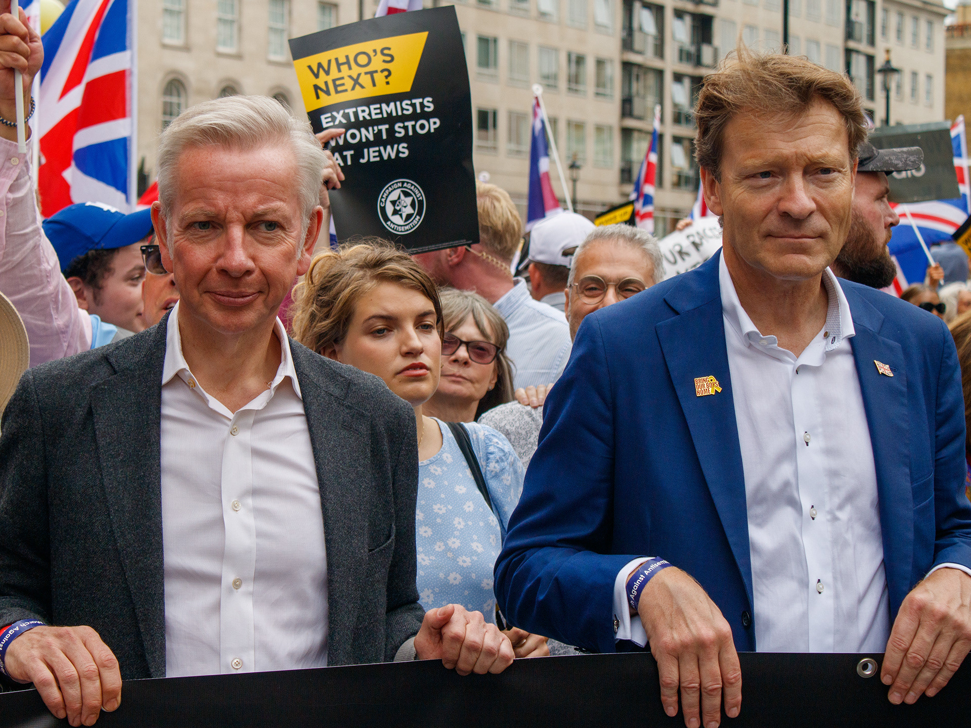 September 7th, 2025 - Conservative MP Michael Gove and Reform UK MP Richard Tice at the National March Against Anti Semitism