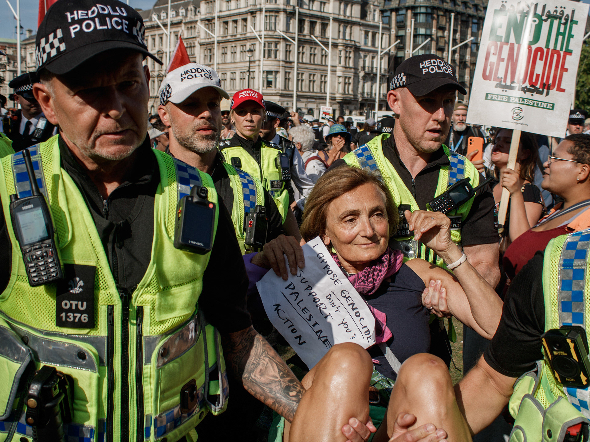 August 9th, 2025 - A protester being arrested under section 3 of the terrorism act 2000