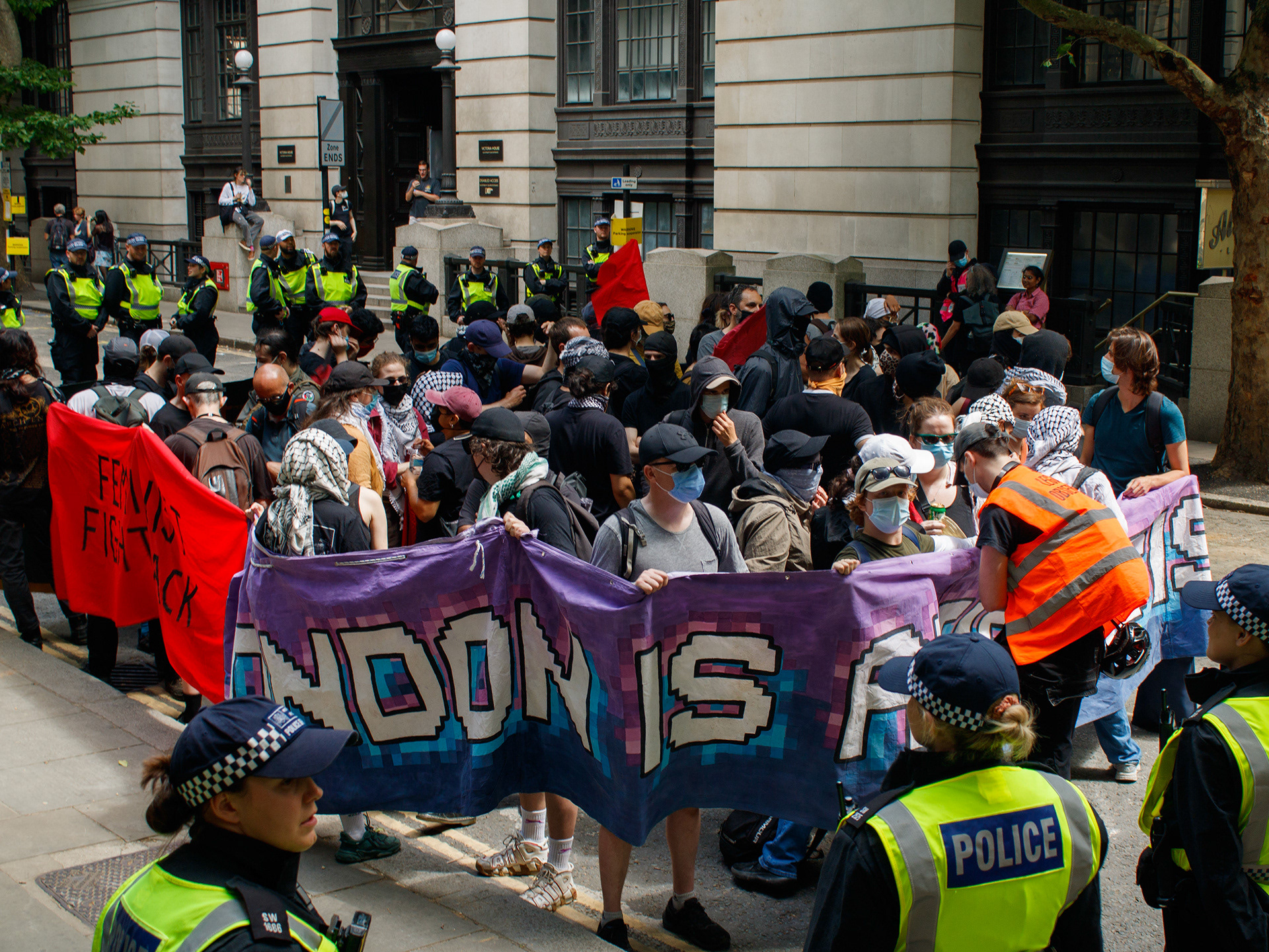 June 28th, 2025 - Antifa protesters kettled at a counter protest