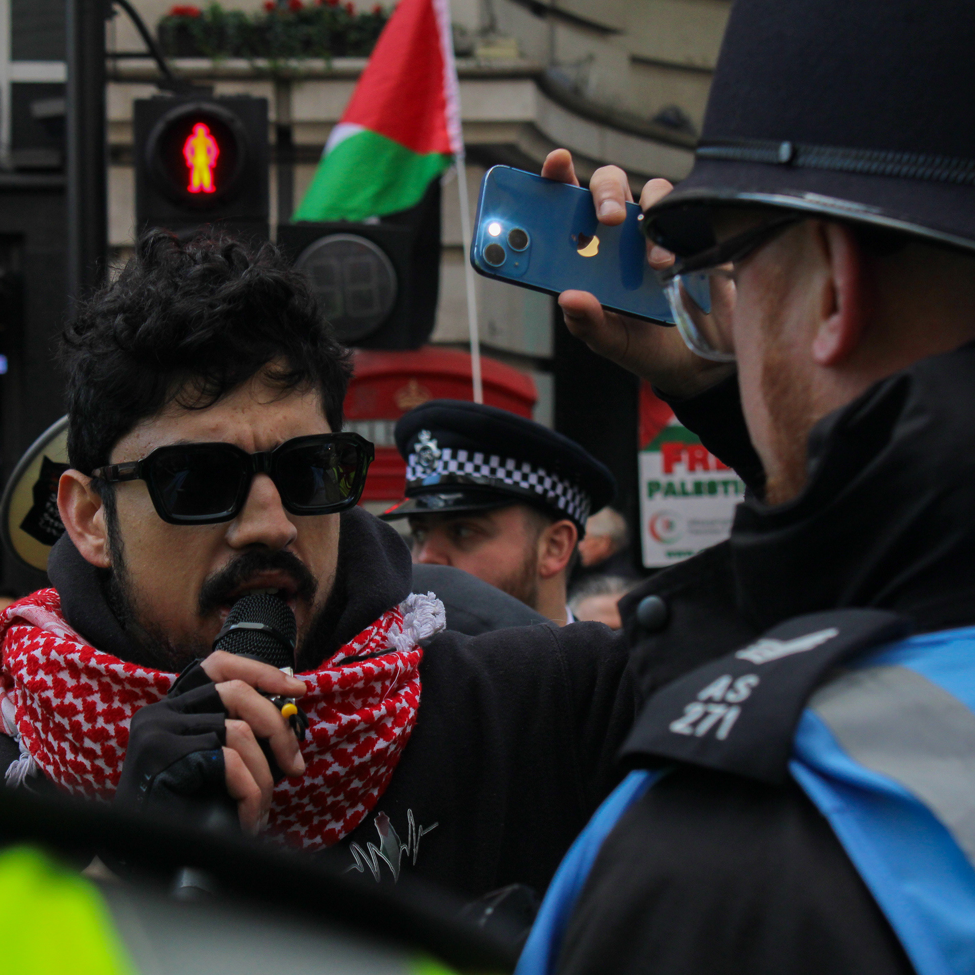 March 15th, 2025 - A pro Palestine protester films at the national march in London