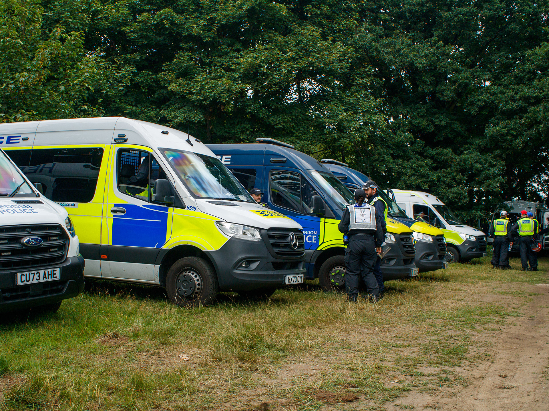 July 27th, 2025 - Police from various forces across the country outside of the Bell Hotel in Epping