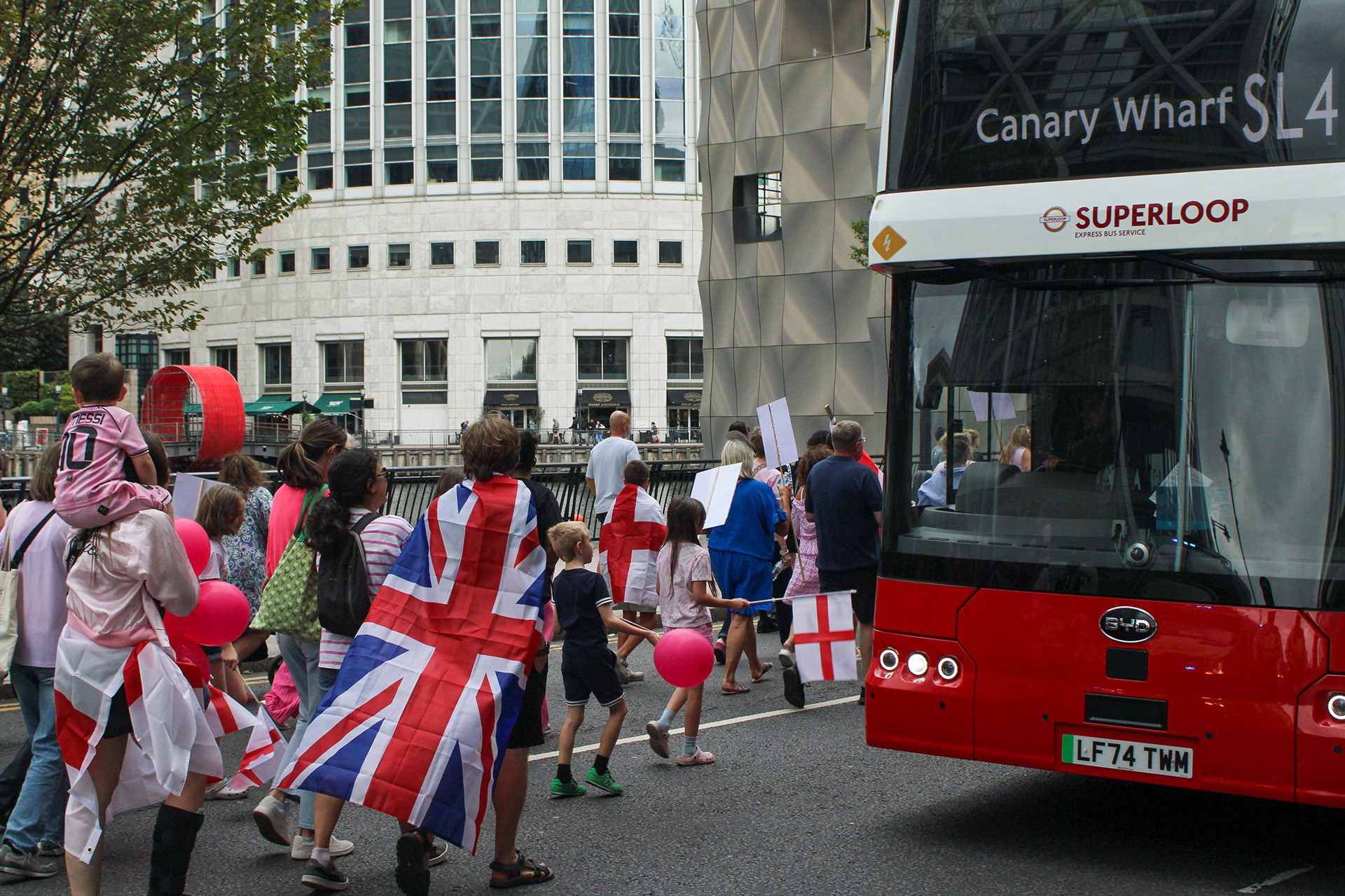 August 31st, 2025 - Pink Ladies lead a protest through Canary Wharf