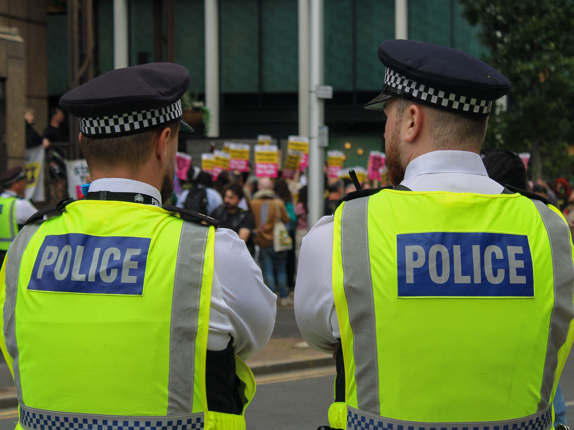 August 31st, 2025 - Stand Up to Racism protesters in Canary Wharf