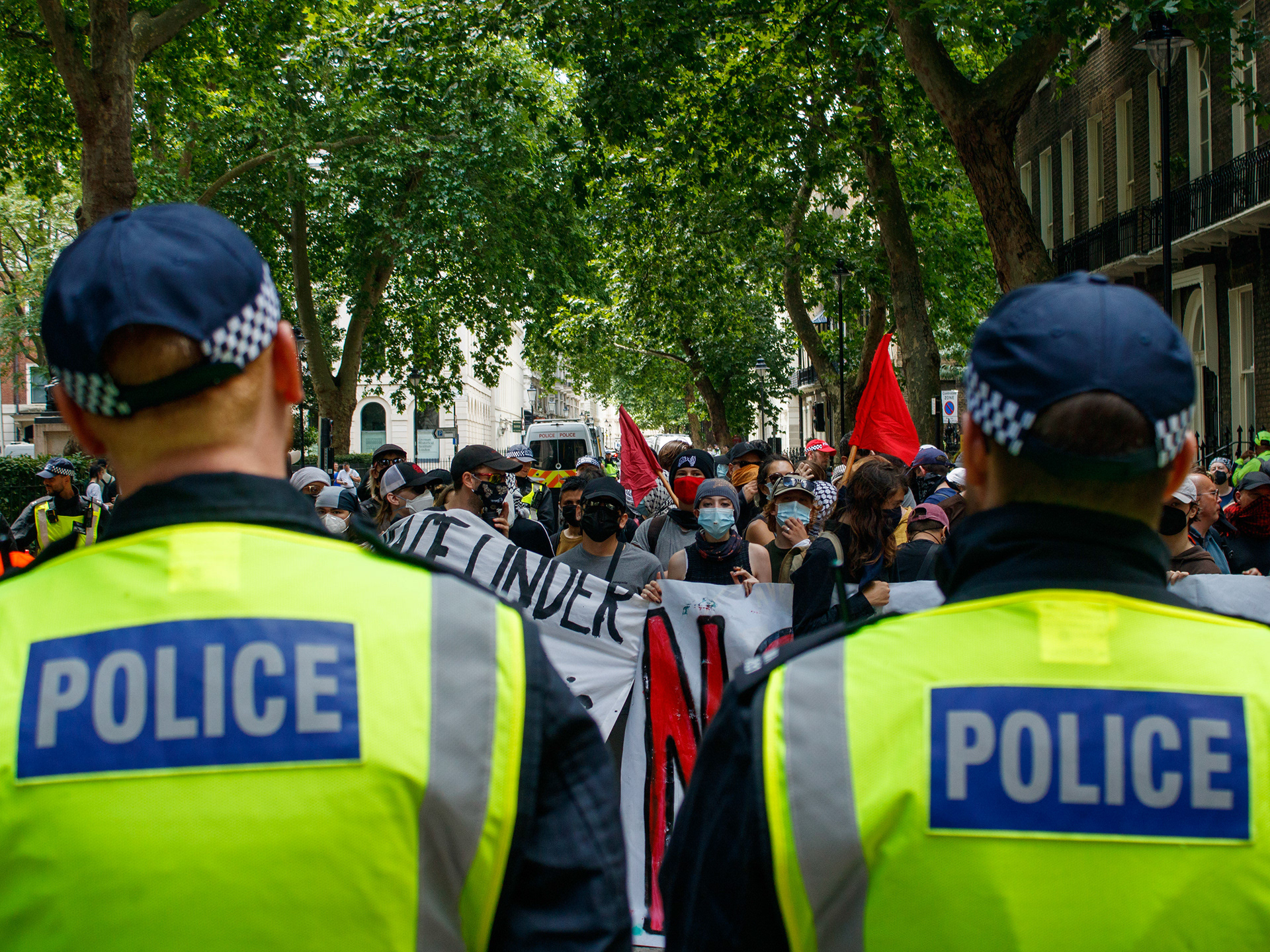 June 28th, 2025 - Antifa protesters kettled at a counter protest