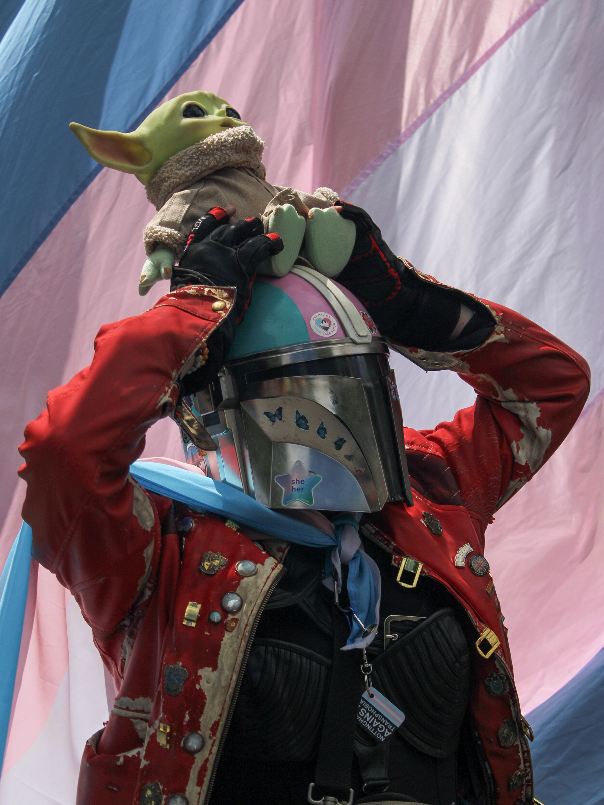 May 25th, 2025 - A trans rights activist dressed as a Mandalorian