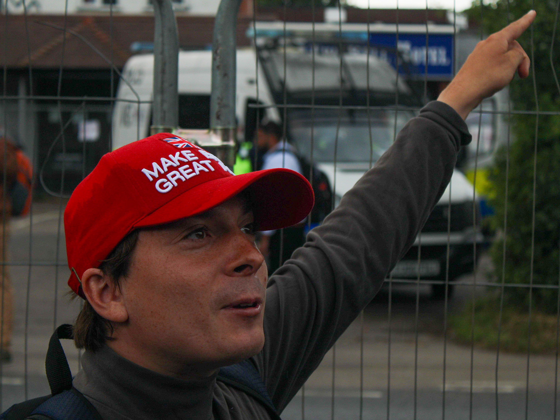 July 27th, 2025 - A protester outside the Bell Hotel in Epping