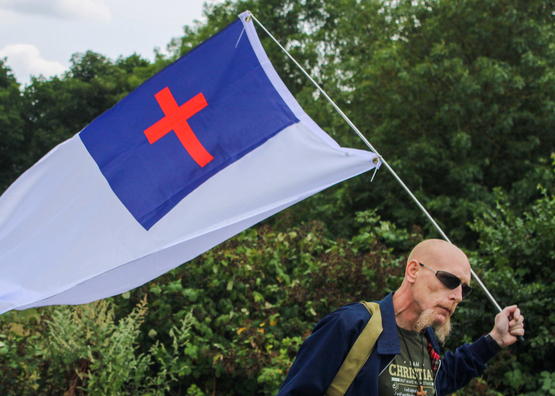 July 27th, 2025 - A protester outside the Bell Hotel in Epping