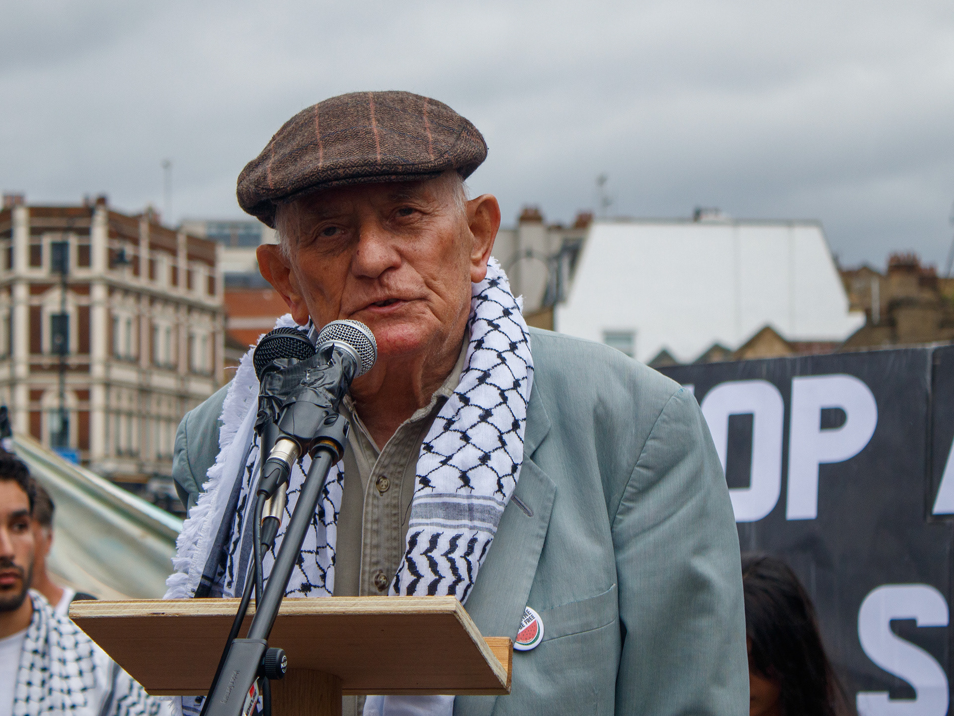 July 5th, 2025 - Stephen Kapos holocaust survivor giving a speech at a pro Palestine protest 