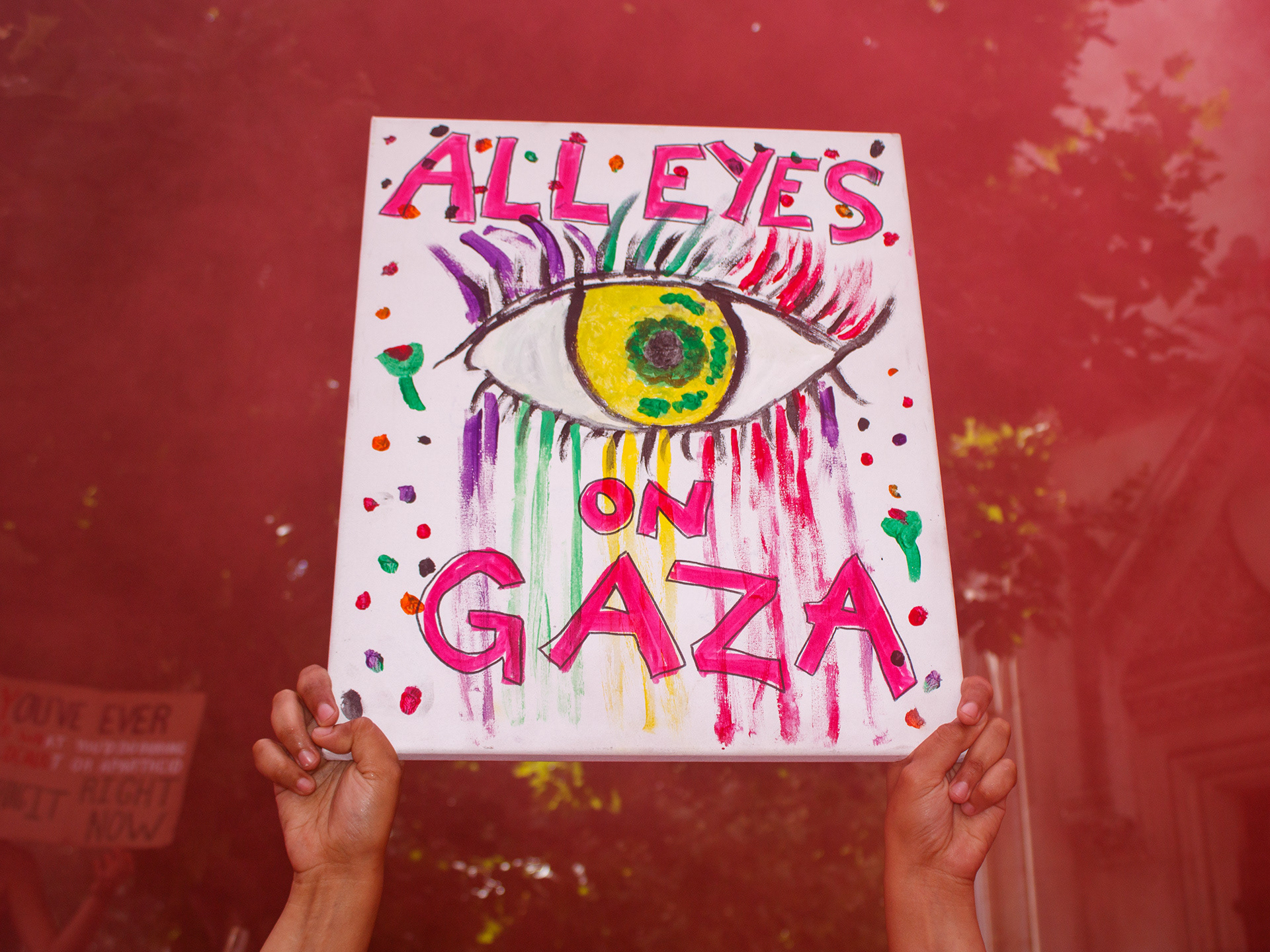 July 4th, 2025 - Palestine Action protesters outside of the Royal Courts of Justice while the group launch their legal challenge against their proscription