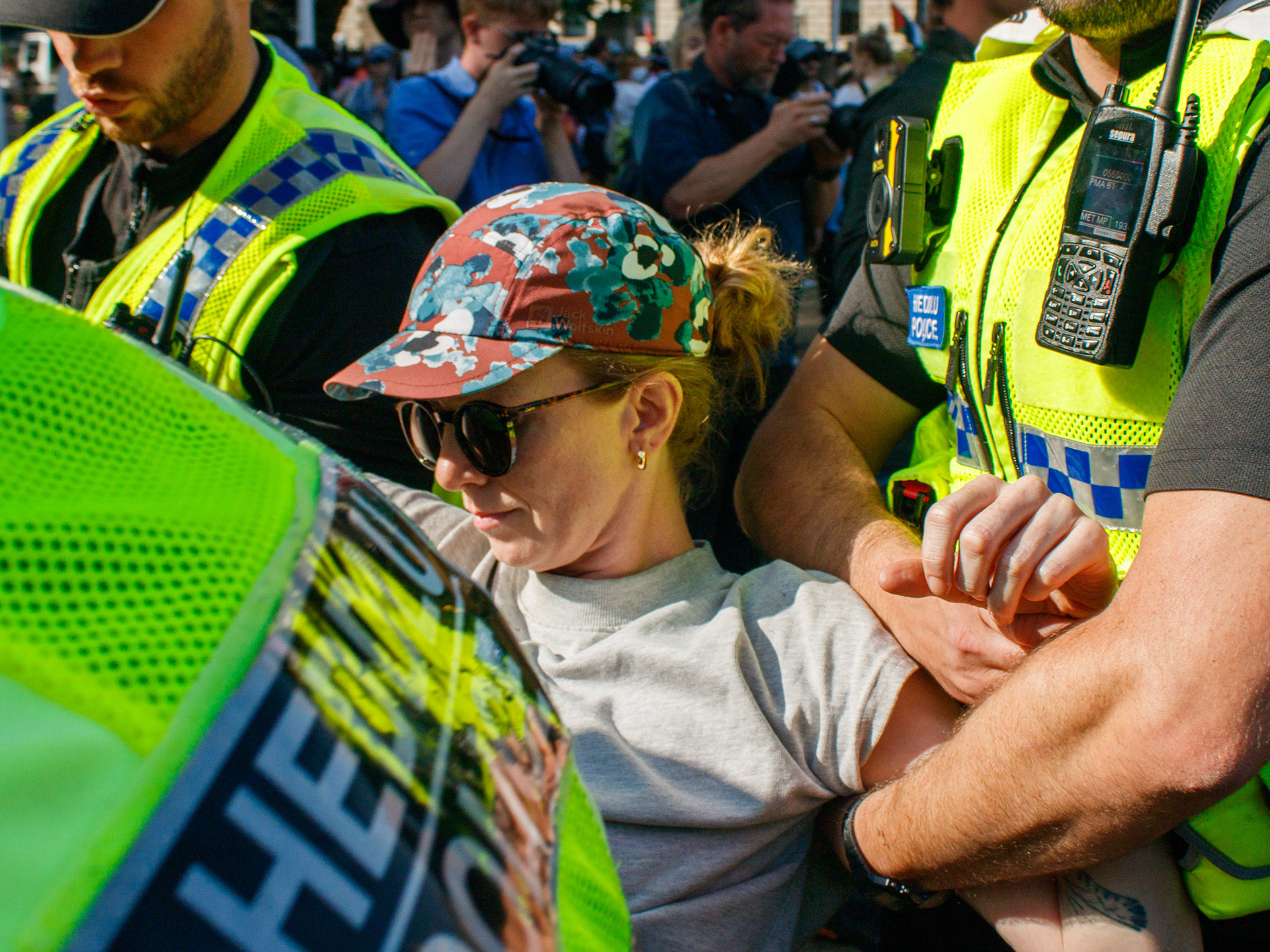 August 9th, 2025 - A protester being arrested under section 3 of the terrorism act 2000