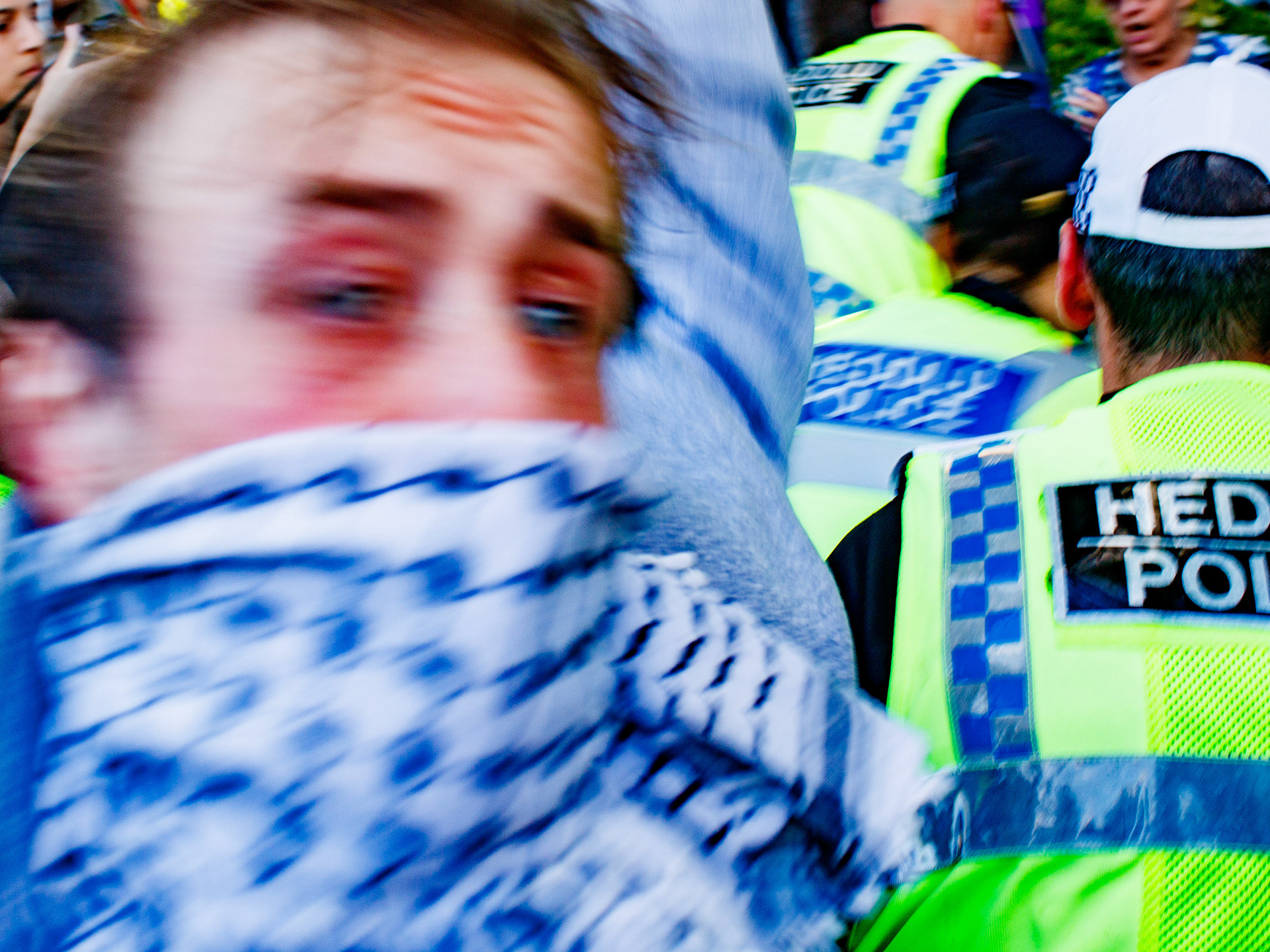 August 9th, 2025 - Protesters clash with police at a demo in support of Palestine Action