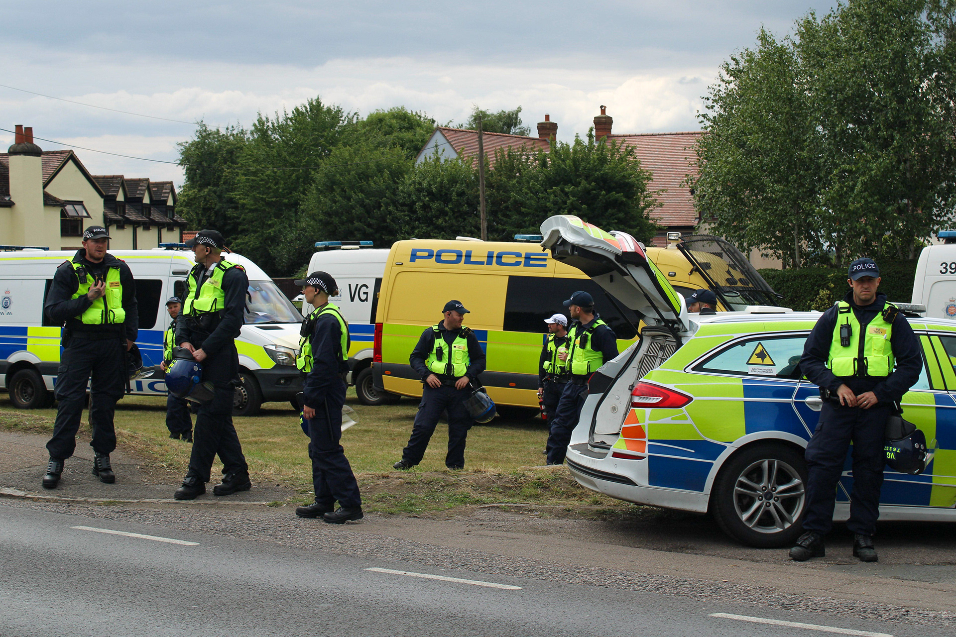 July 27th, 2025 - Police from various forces across the country outside of the Bell Hotel in Epping