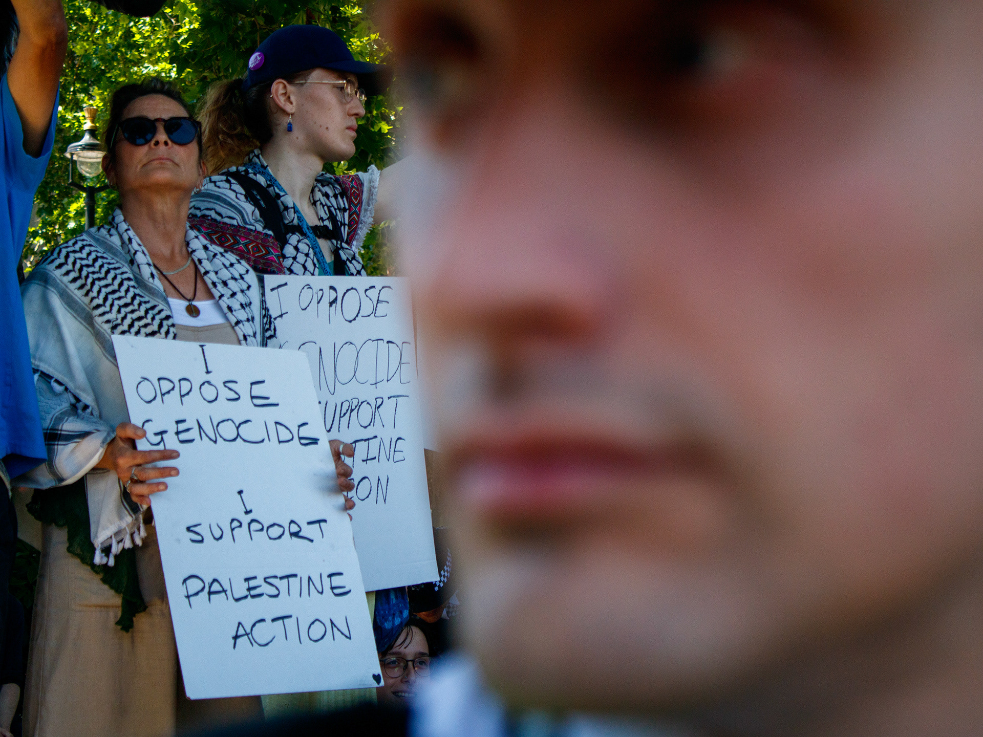 July 12th, 2025 - Protesters hold placards in support of Palestine Action