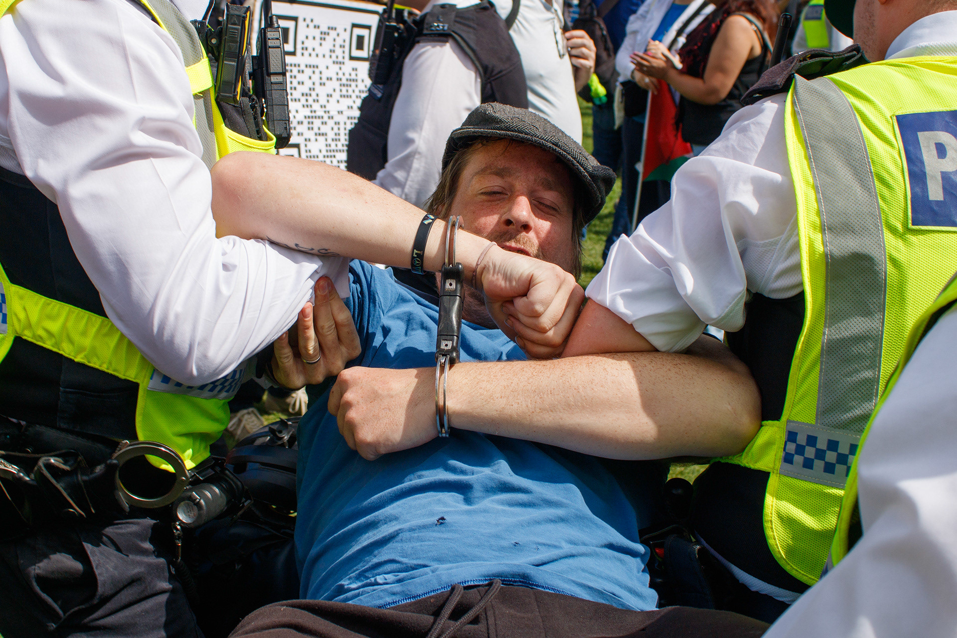 August 9th, 2025 - A protester being arrested under section 3 of the terrorism act 2000