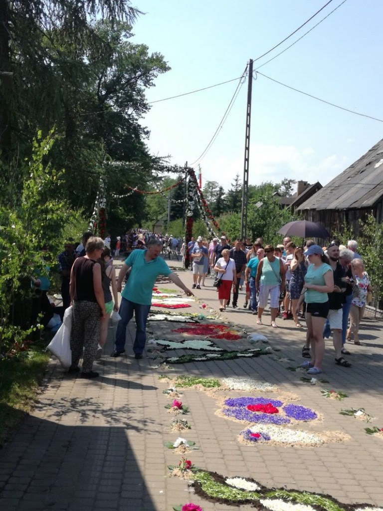 Polish Central rural sand and flower carpet making for Corpus Christi Festival