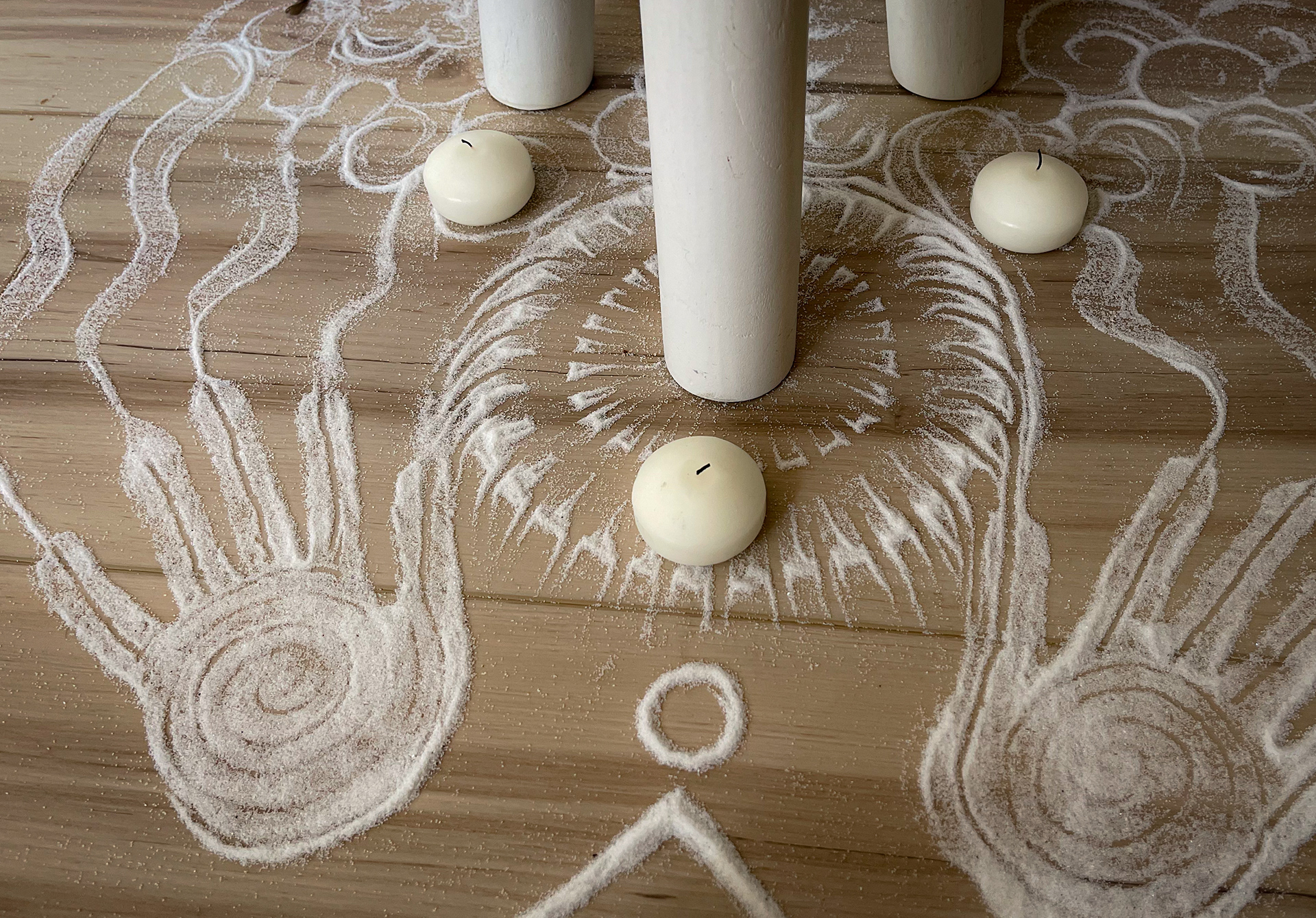 Hands and incense for a spirit altar.