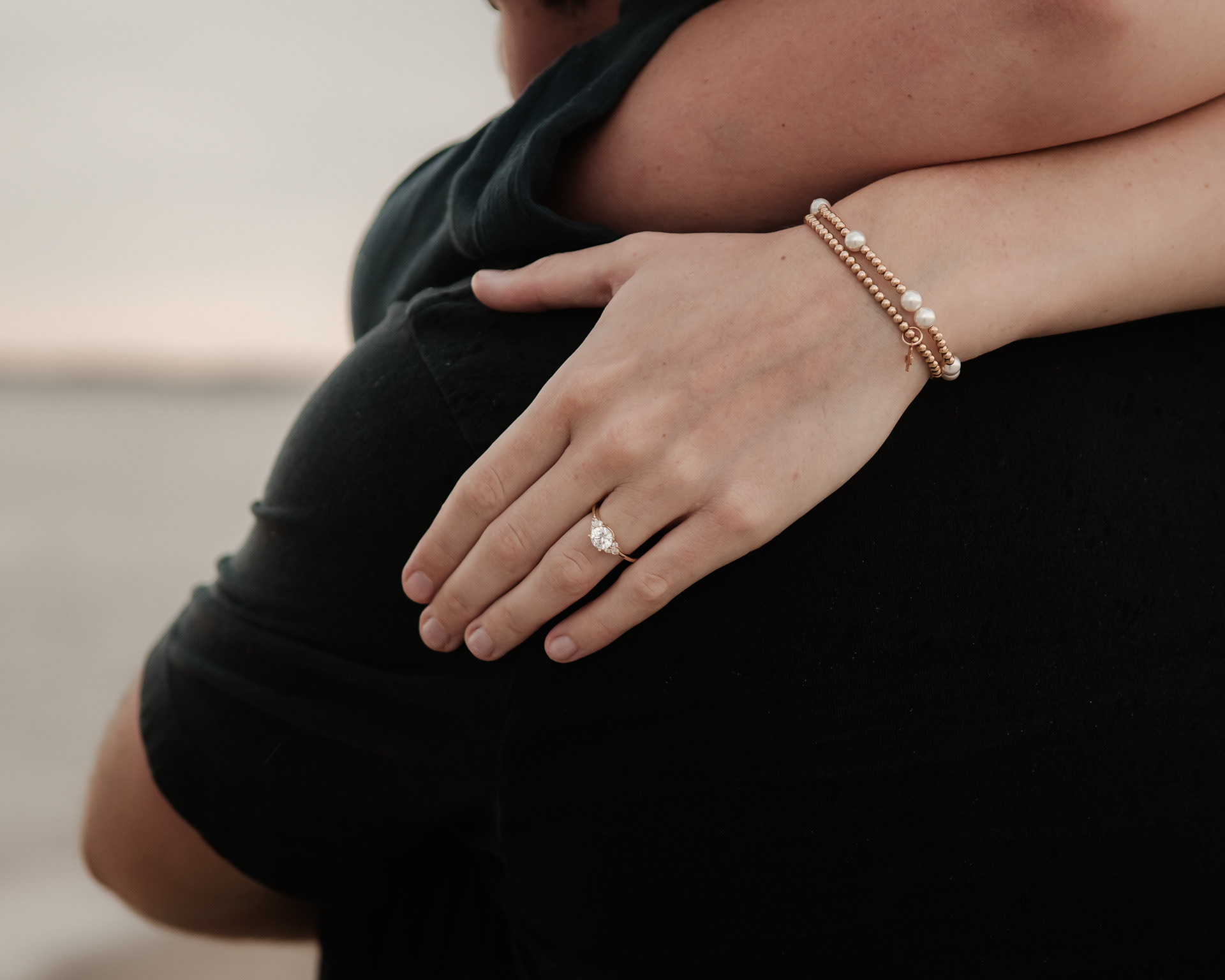 Engagement ring detail photo during Ponce Inlet beach engagement session