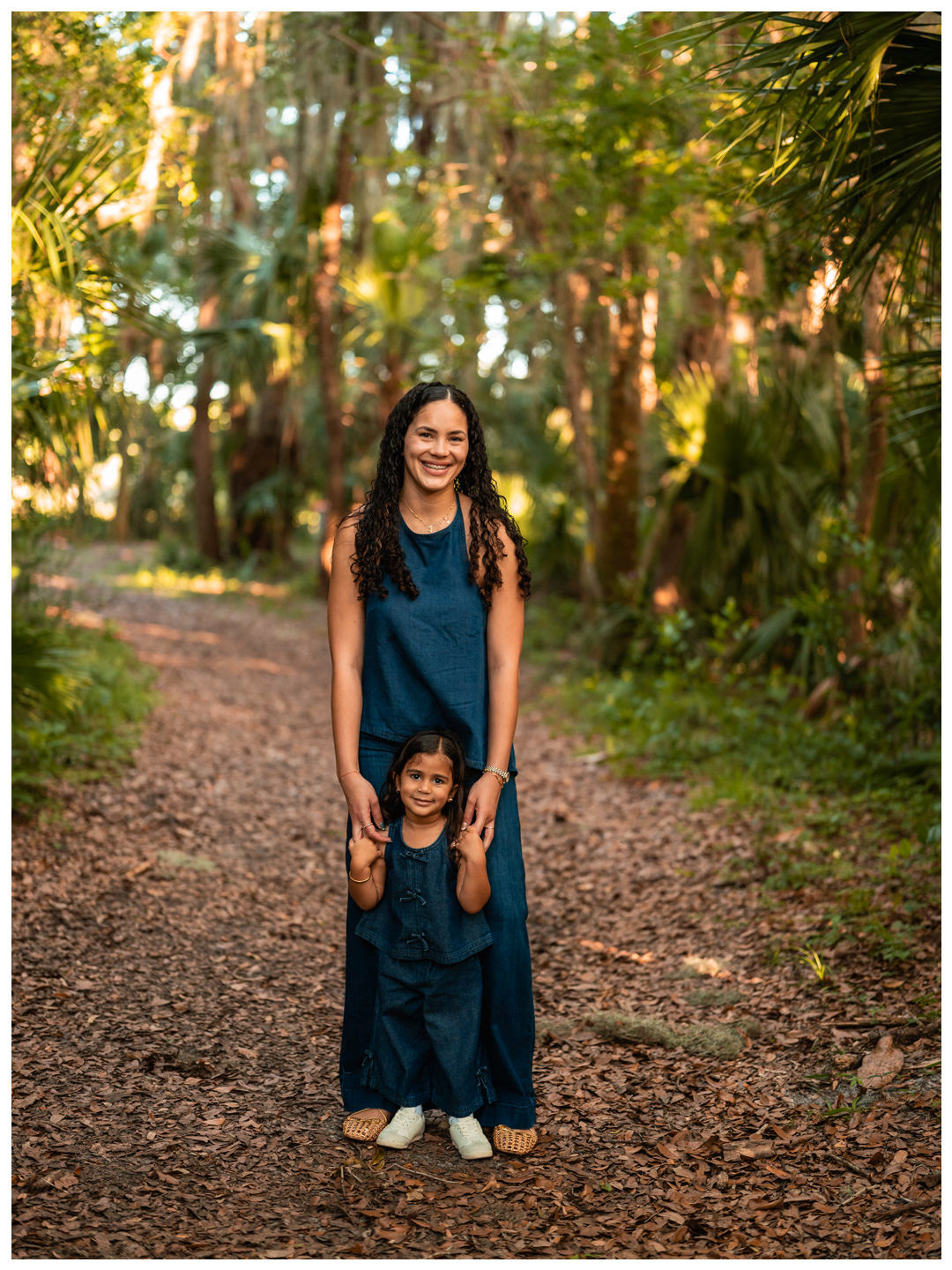 Mother and daughter portrait on nature trail at Buschman Park in Port Orange Florida