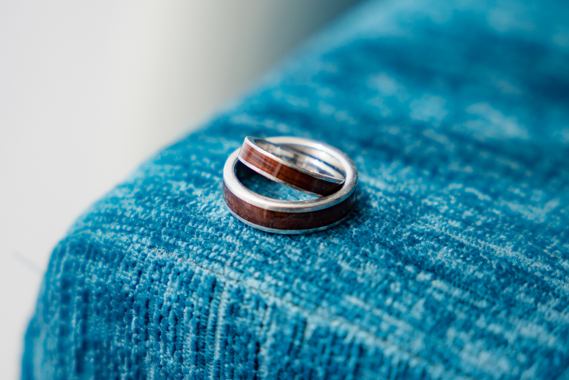 Wedding ring detail on a blue chair at Hard Rock Hotel in Daytona Beach, Florida.