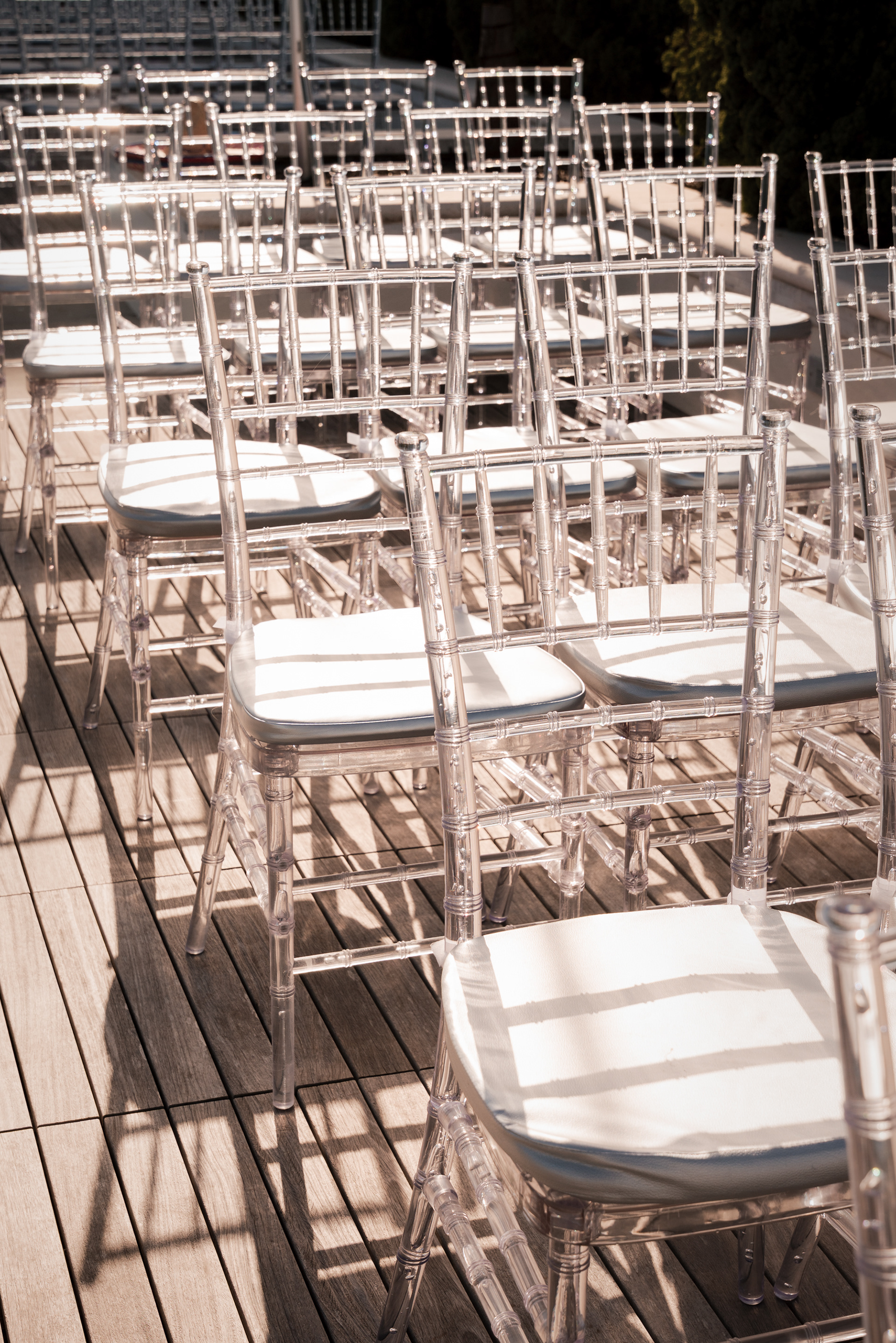 Wedding ceremony chairs set up for an oceanfront Daytona Beach wedding.