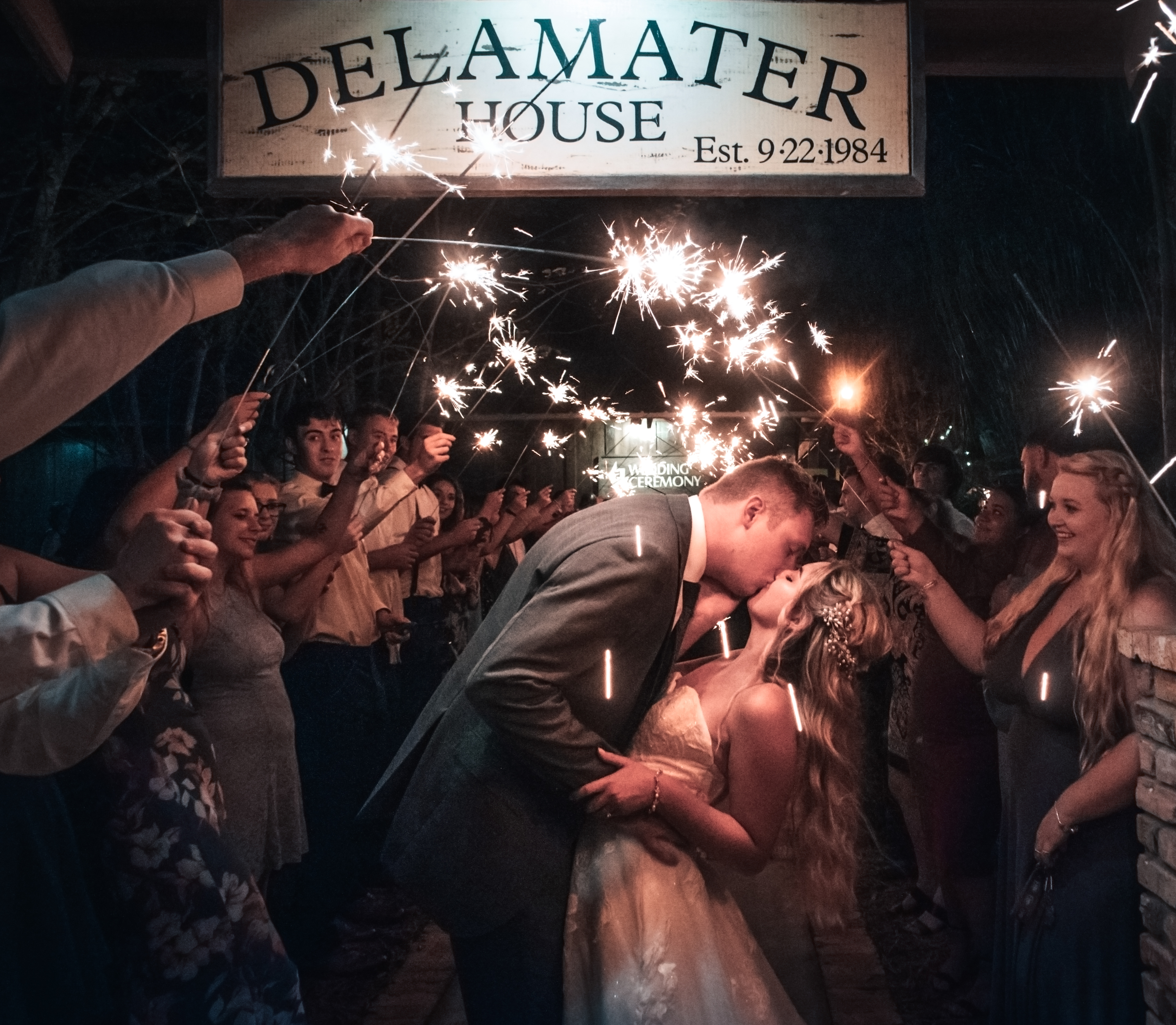 Bride and groom sparkler exit at Delamater House wedding venue in New Smyrna Beach FL, captured by Daytona Beach wedding photographer