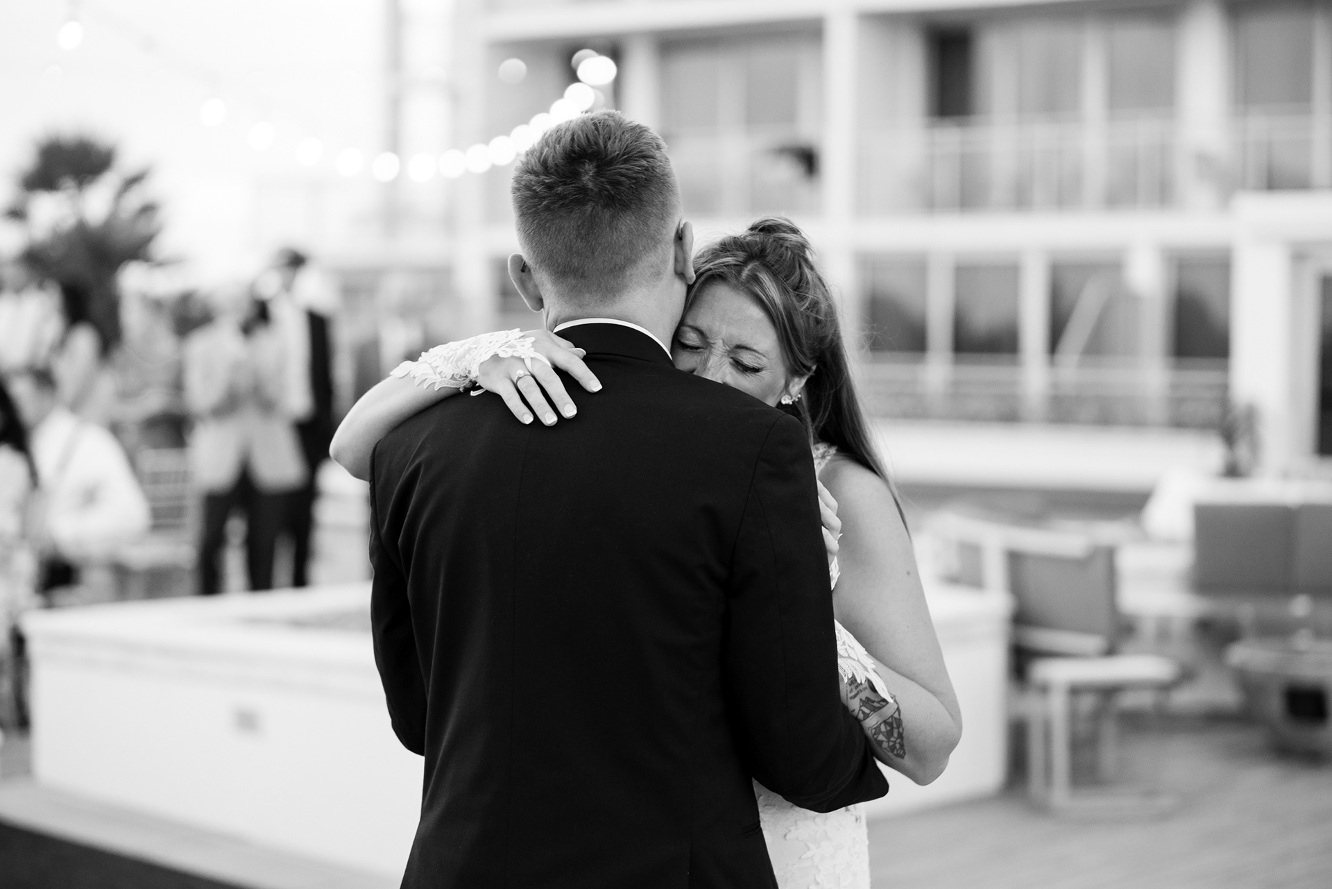 Bride and groom dancing during their Daytona Beach wedding reception.