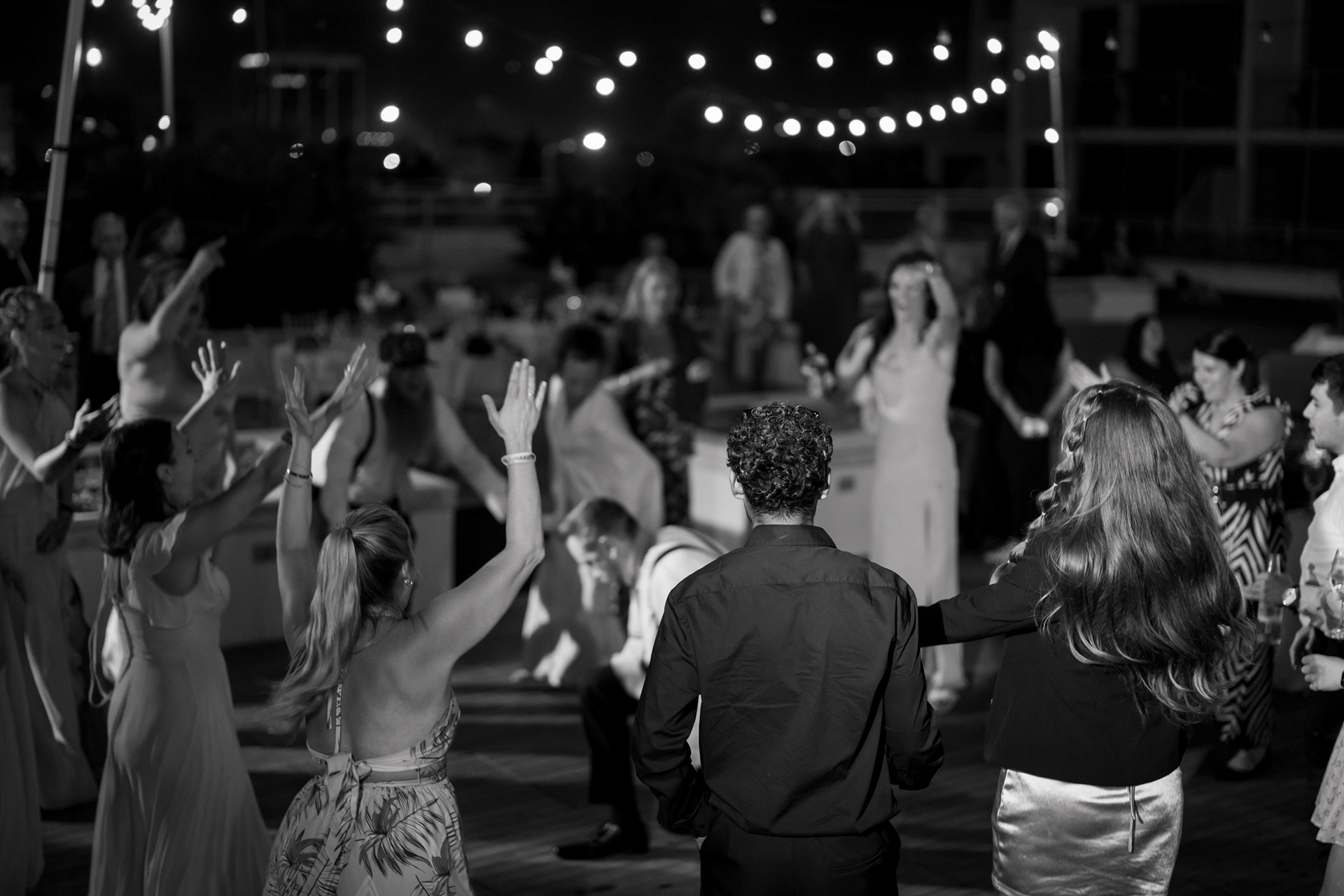 Black and white dance floor photo from a Hard Rock Hotel Daytona Beach wedding reception.