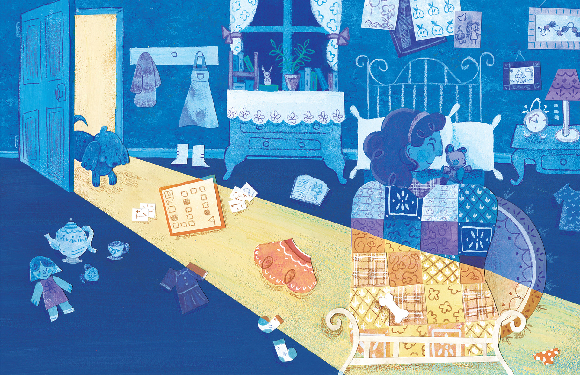 Goodnight, Tommy Dog, Gouache/Papercut