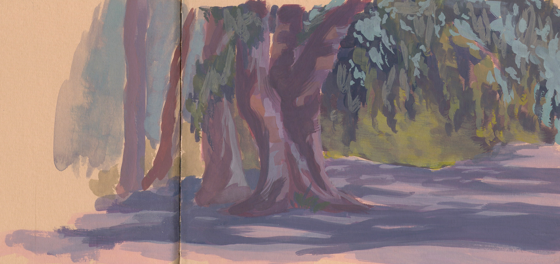Lido Beach Tree Plain Air, Gouache