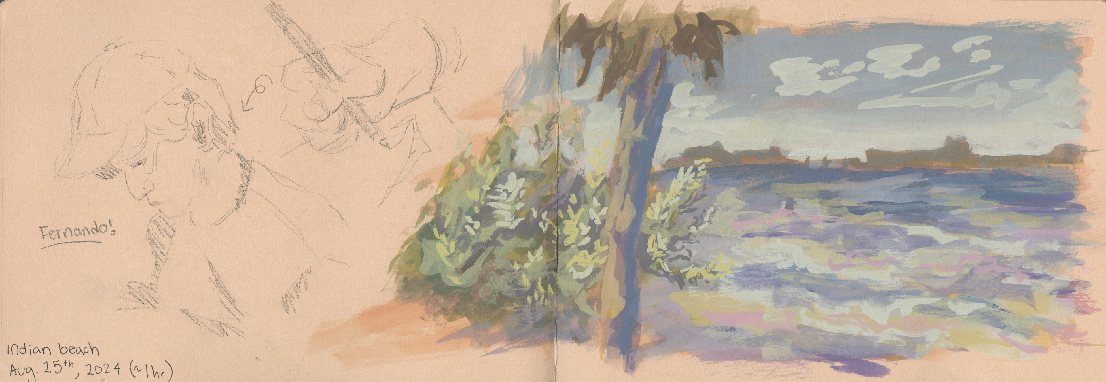Indian Beach Plein Air, Gouache