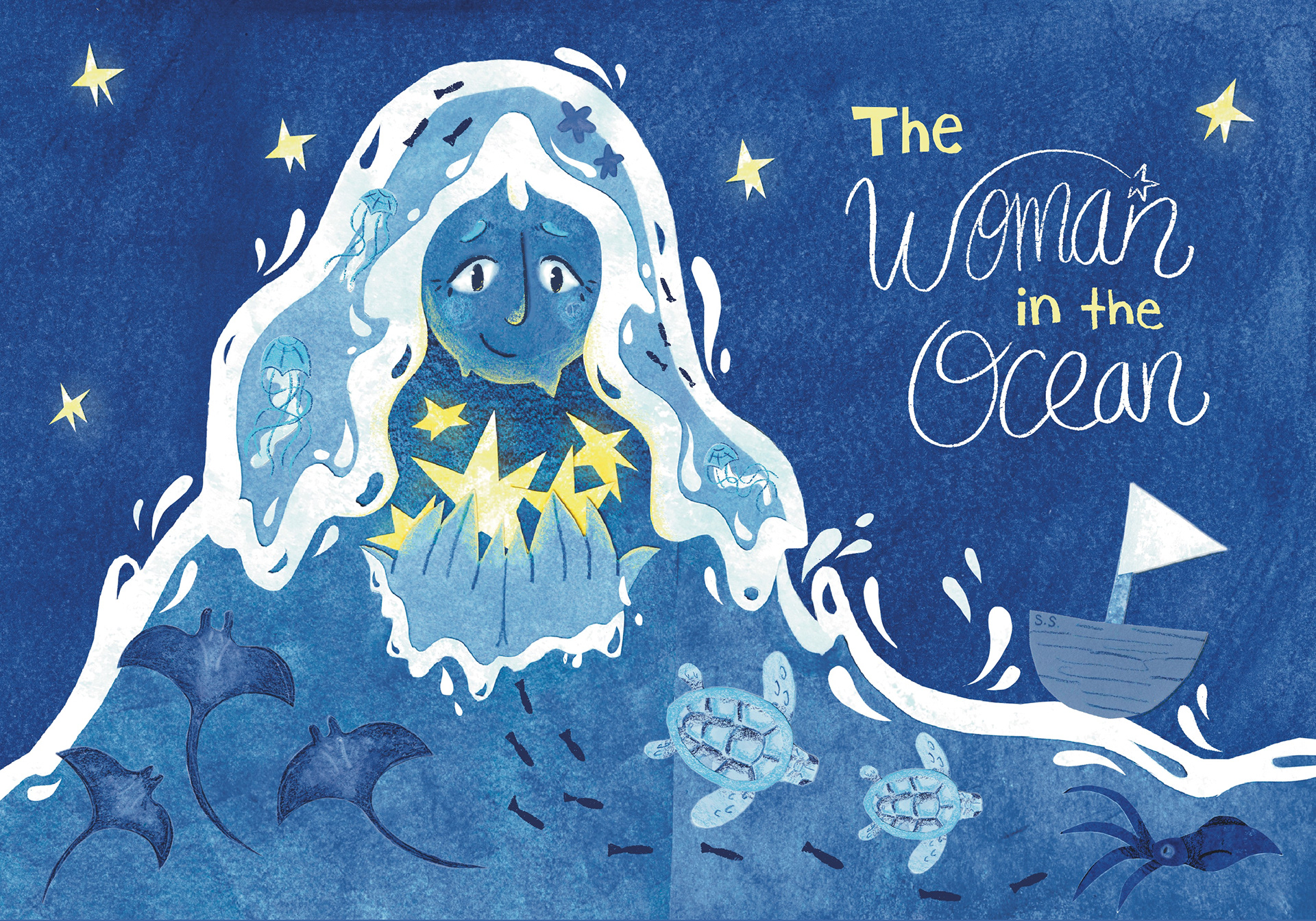The Woman in the Ocean, Gouache/Papercut