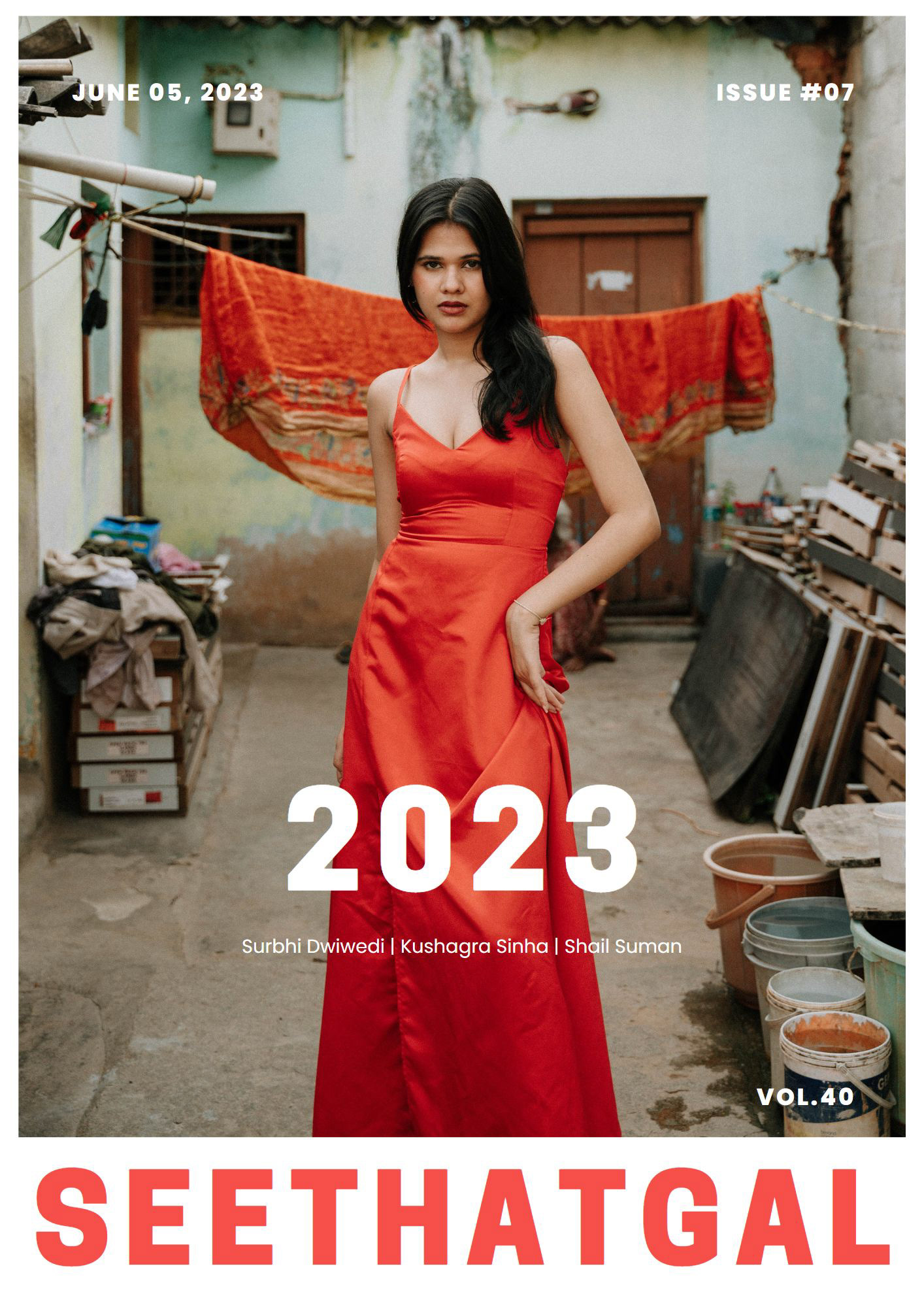 "Fashion photography in a rural setting: A girl in a vibrant red dress symbolizes the harmonious blend of modern and rural cultures, embodying two distinct aspects of life."