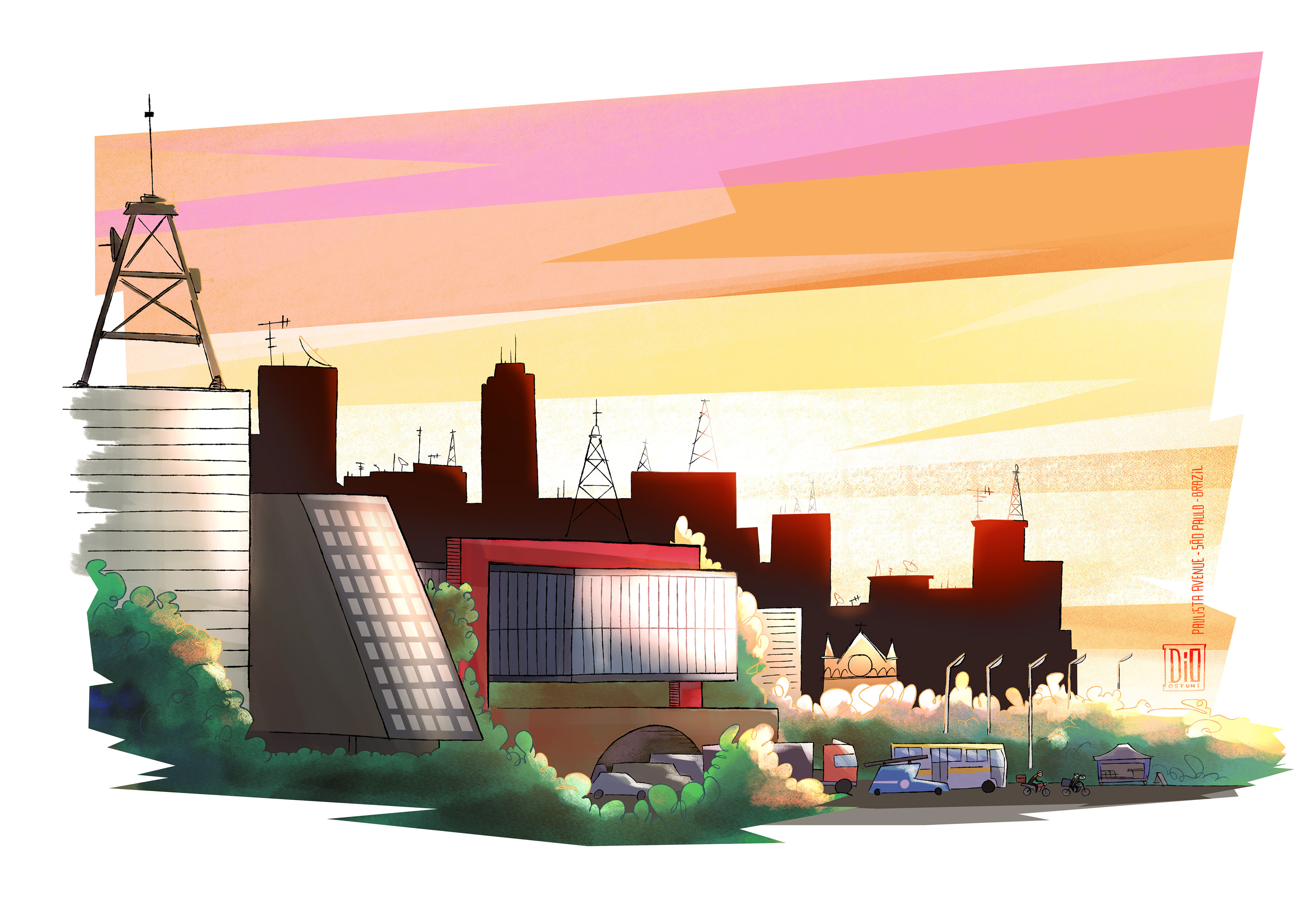 Paulista Avenue - São Paulo - Brazil - Traditional Ink/Digital Painting